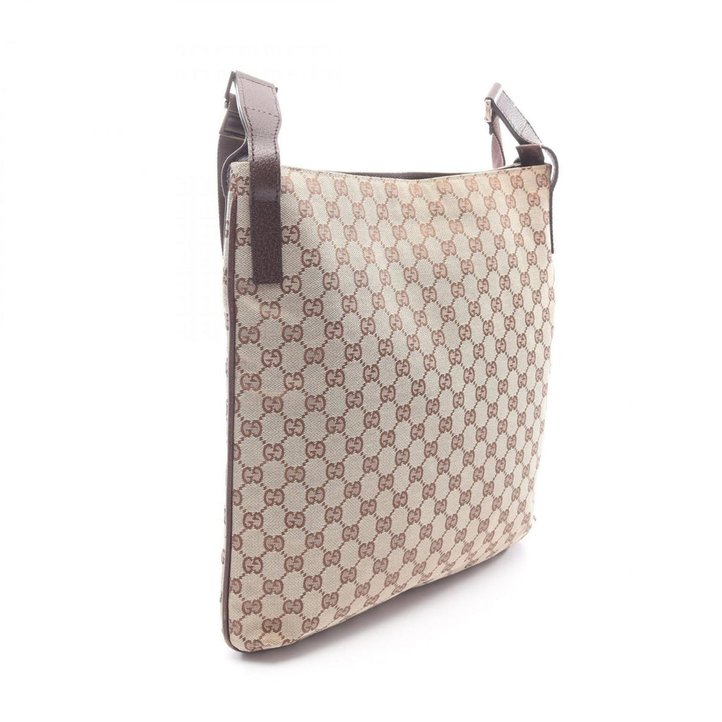 Gucci Beige Brown Canvas Leather Handbag Shoulder Bag (Pre-Owned)