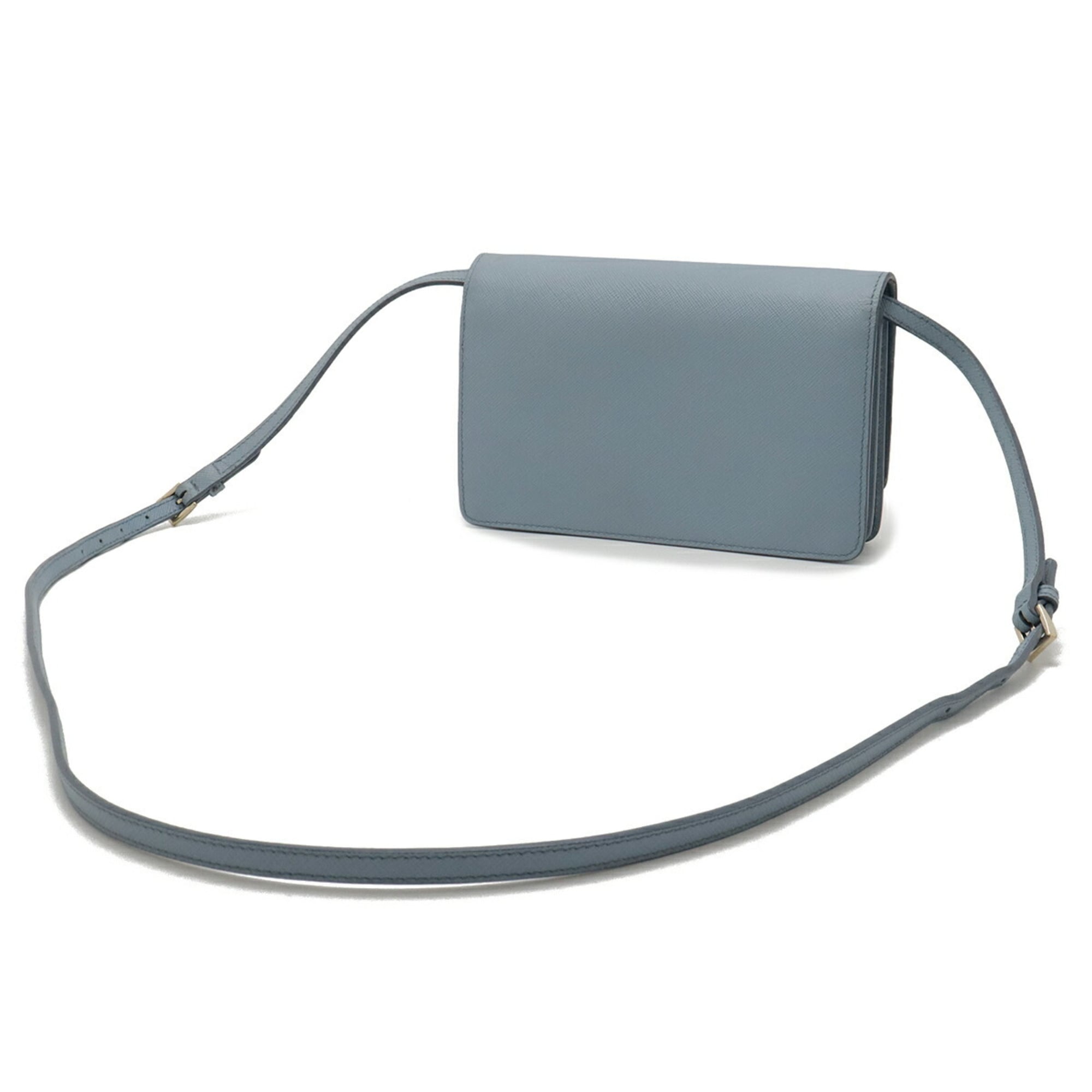 Prada Saffiano Blue Light Blue Saffiano Leather Chain/Shoulder Wallet