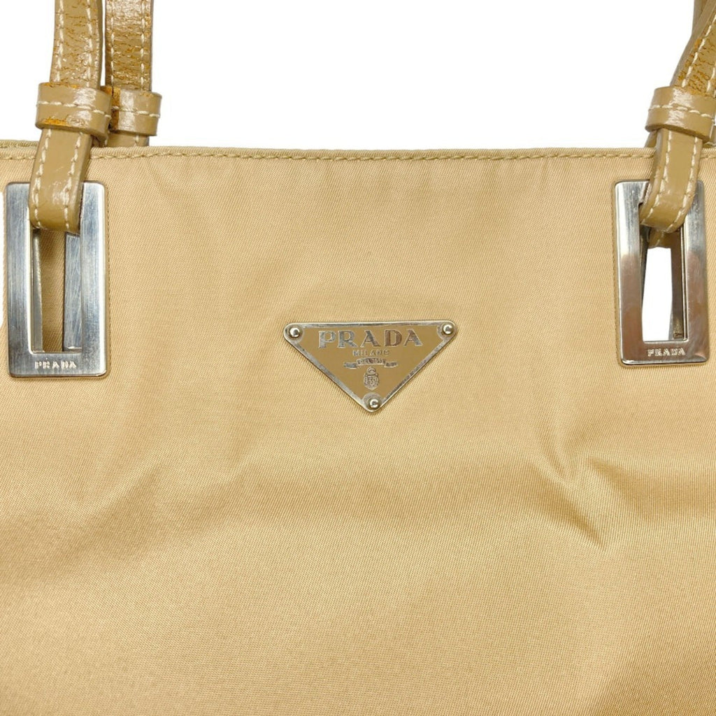Prada Beige Leather Nylon Tote Bag
