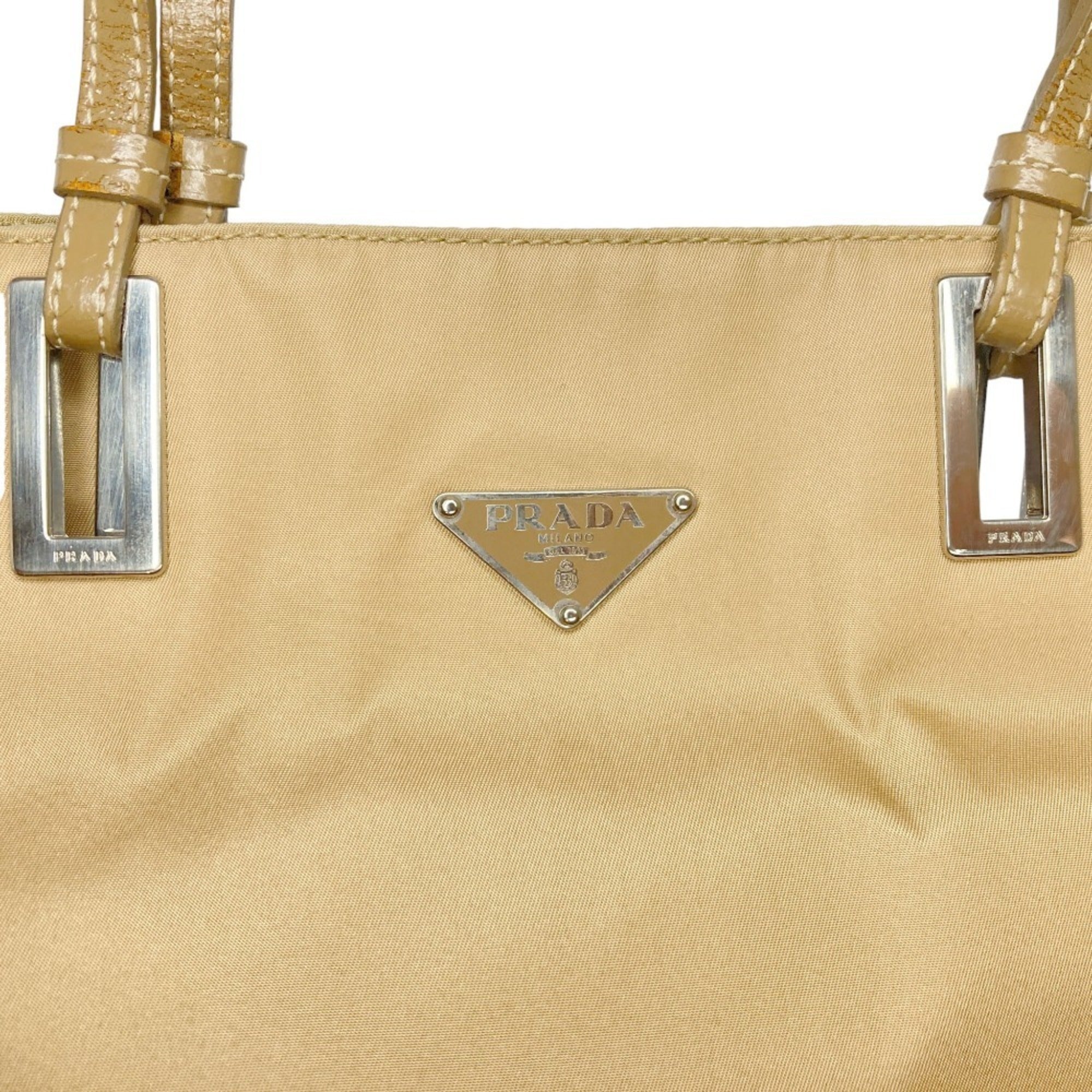 Prada Beige Leather Nylon Tote Bag