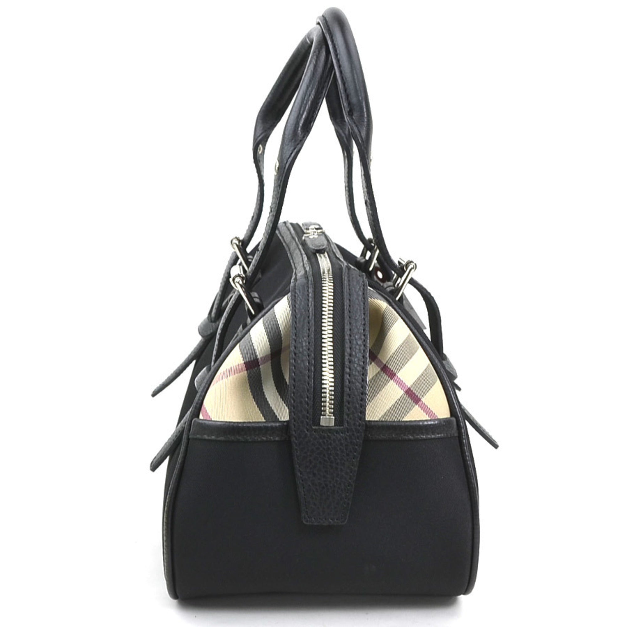 Burberry Beige Black Nylon Canvas Leather Handbag