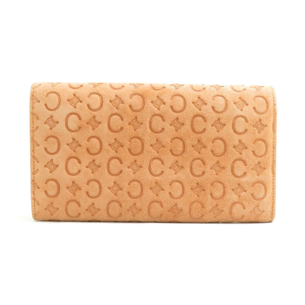 Celine Beige Orange Suede Long Wallet (Bi-Fold)