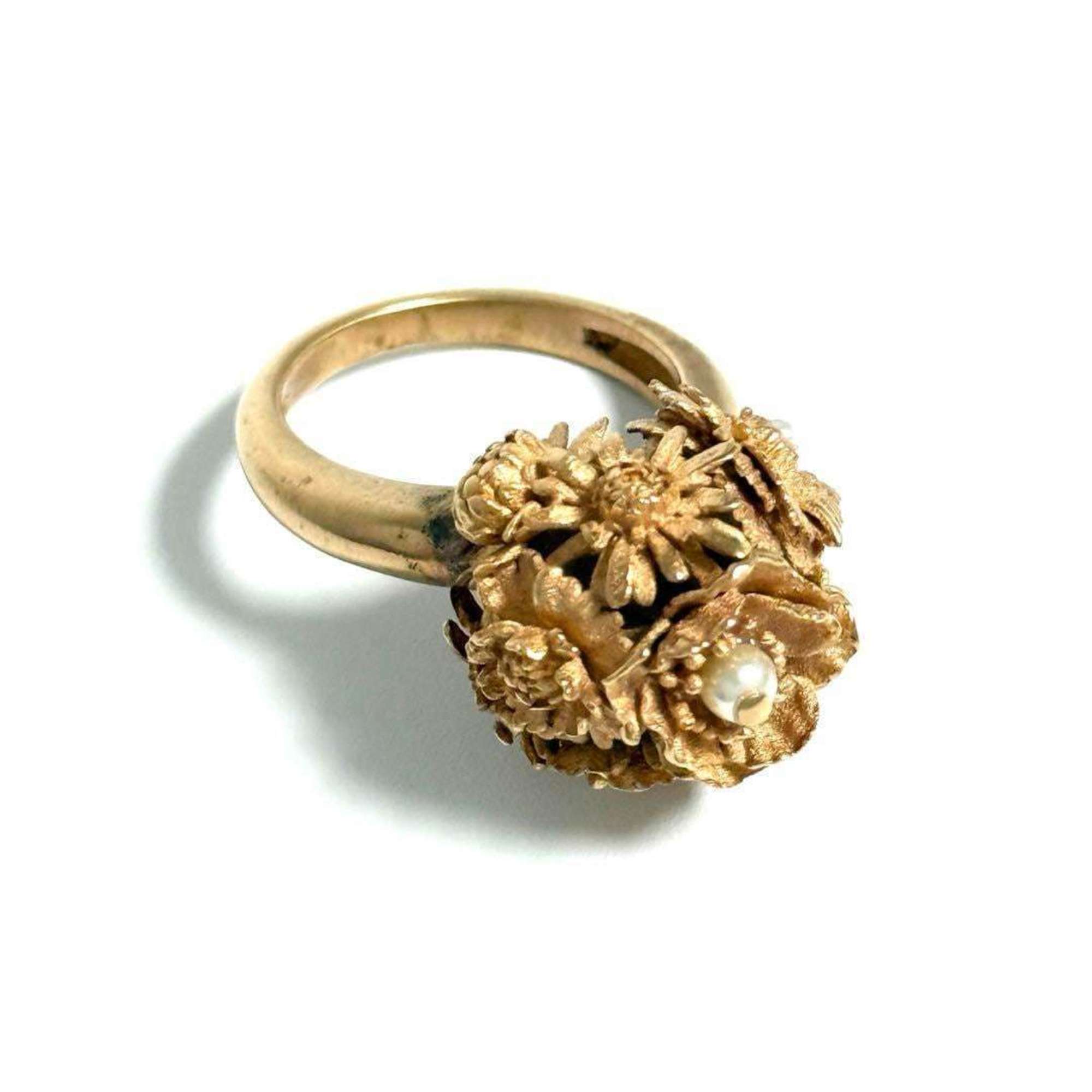 Christian Dior Pink Gold Artificial Pearl Metal Band Ring (Pre-Owned)