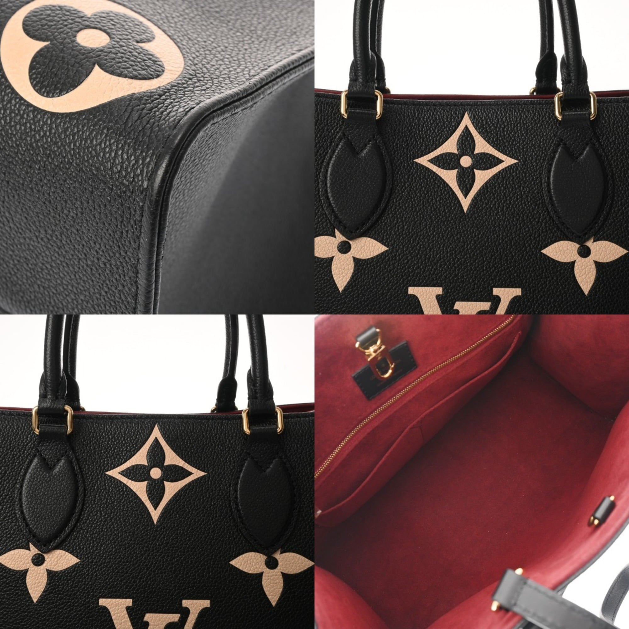 Louis Vuitton Beige Black Leather Handbag