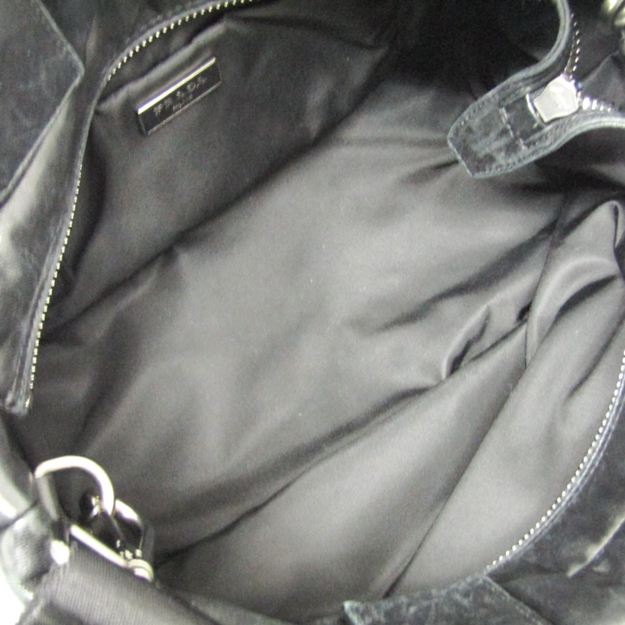 Prada Convertible Double Tote Nappa Leather And Tessuto Black Nylon Handbag