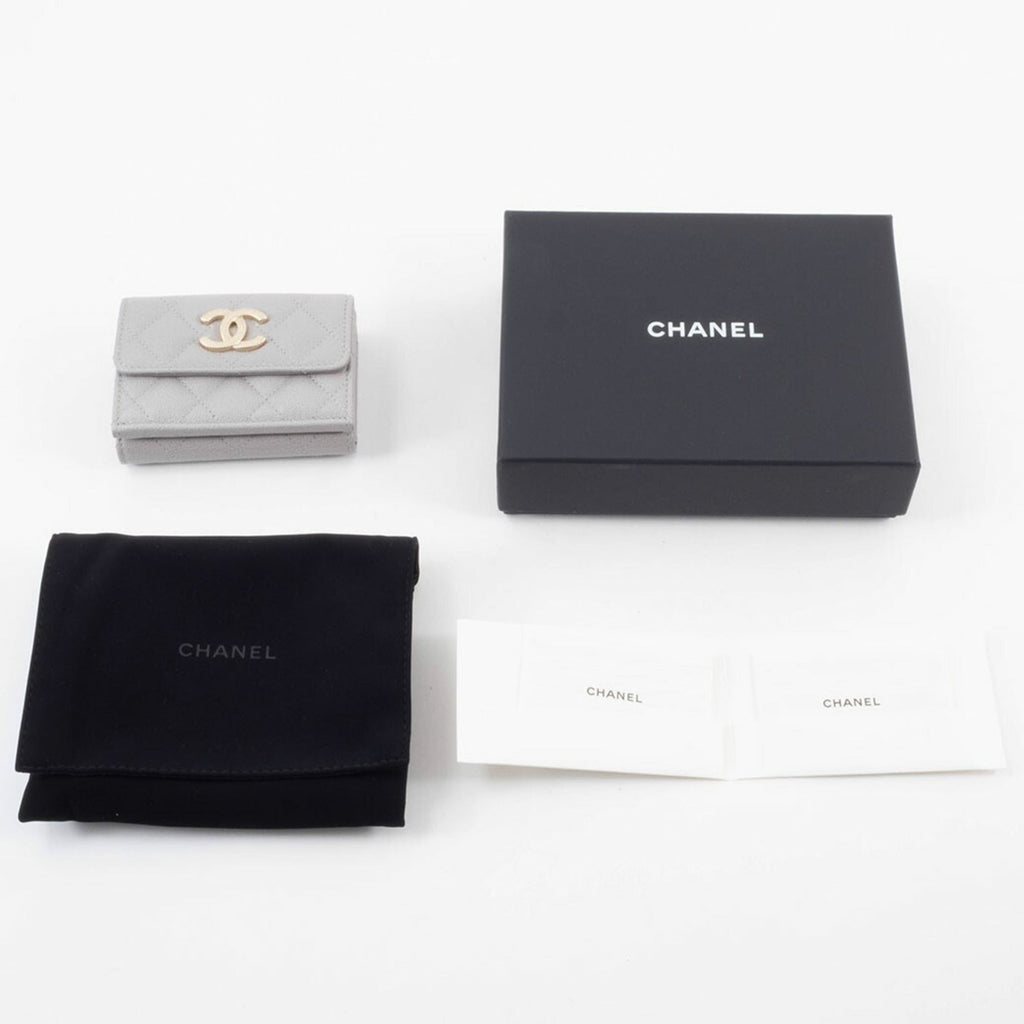 Chanel Grayish Leather Wallet (Tri-Fold)