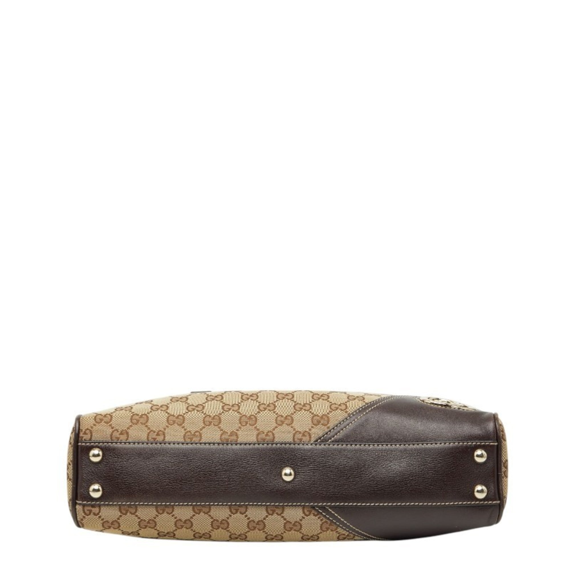 Gucci Beige Brown Gg Canvas Leather Handbag (Pre-Owned)