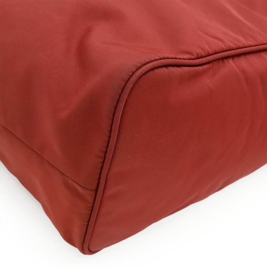 Prada Red Color Wine Nylon Leather Shoulder Bag Tote Bag