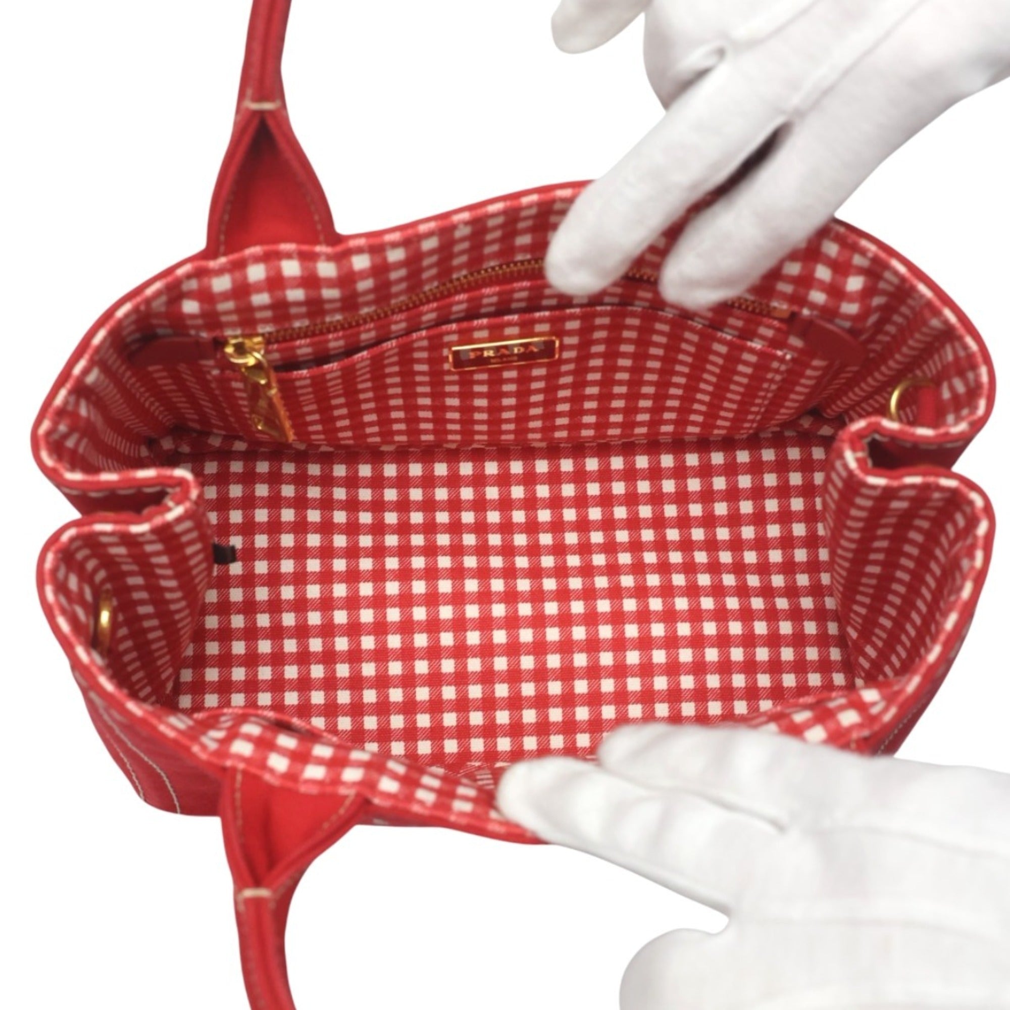 Prada Red Color Canvas Tote Bag