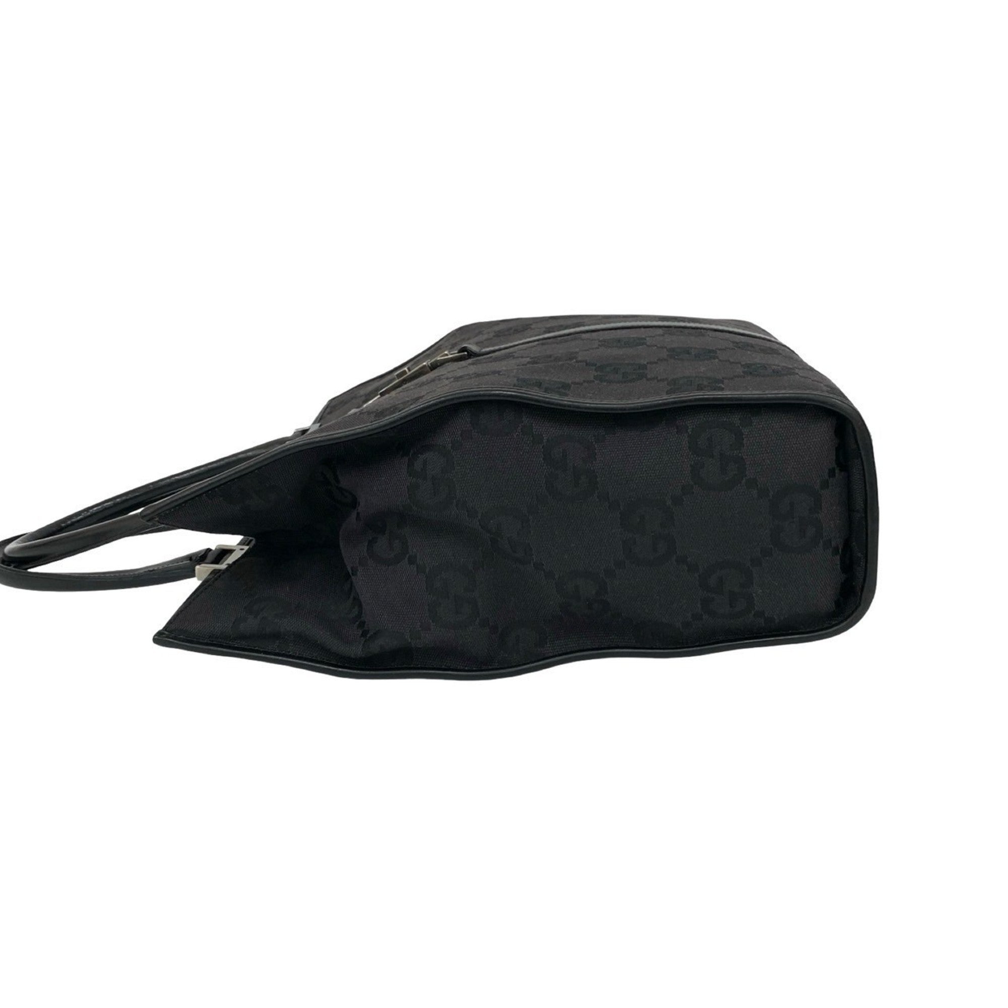 Gucci Black Gray Canvas Leather Handbag Tote Bag (Pre-Owned)