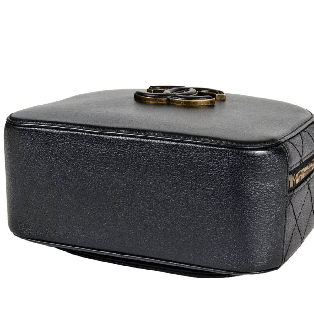 Chanel Black Leather Handbag Shoulder Bag Vanity Bag