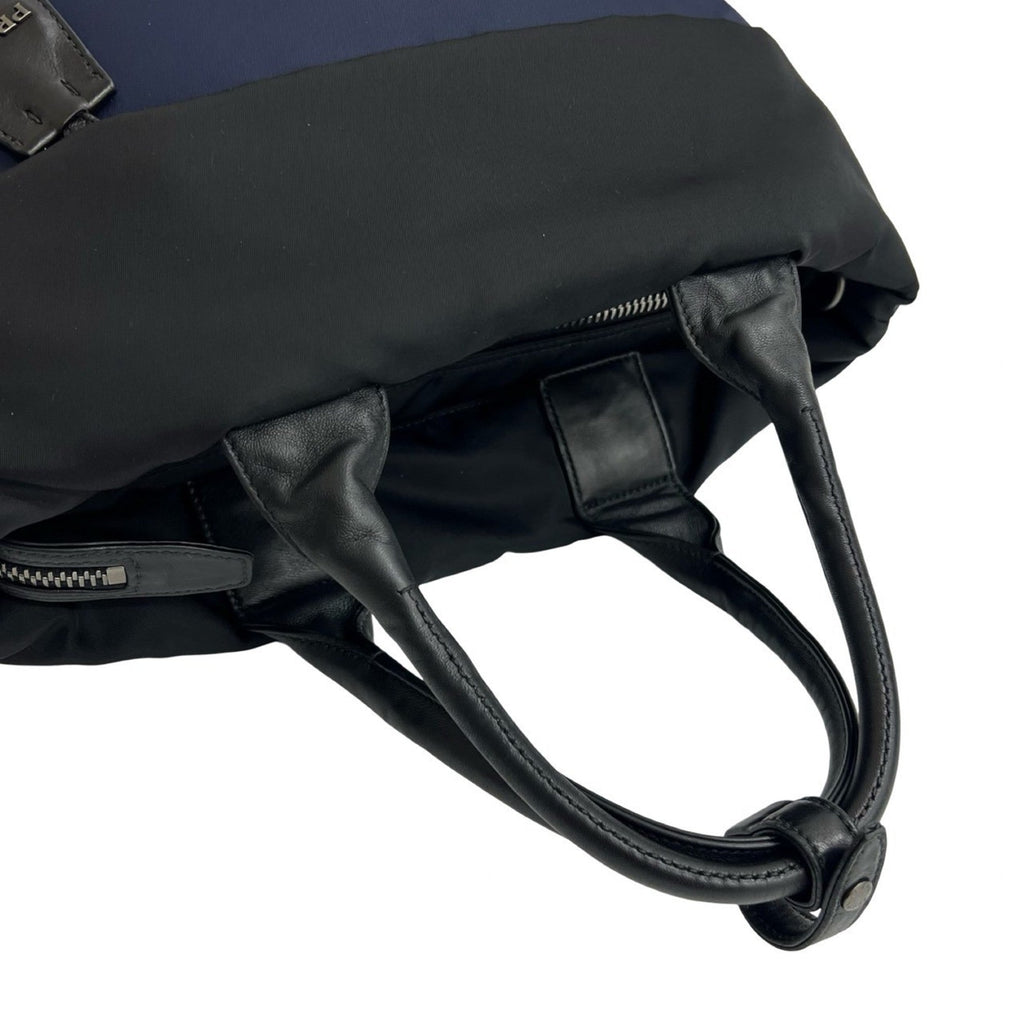 Prada Black Navy Nylon Leather Handbag Shoulder Bag Tote Bag