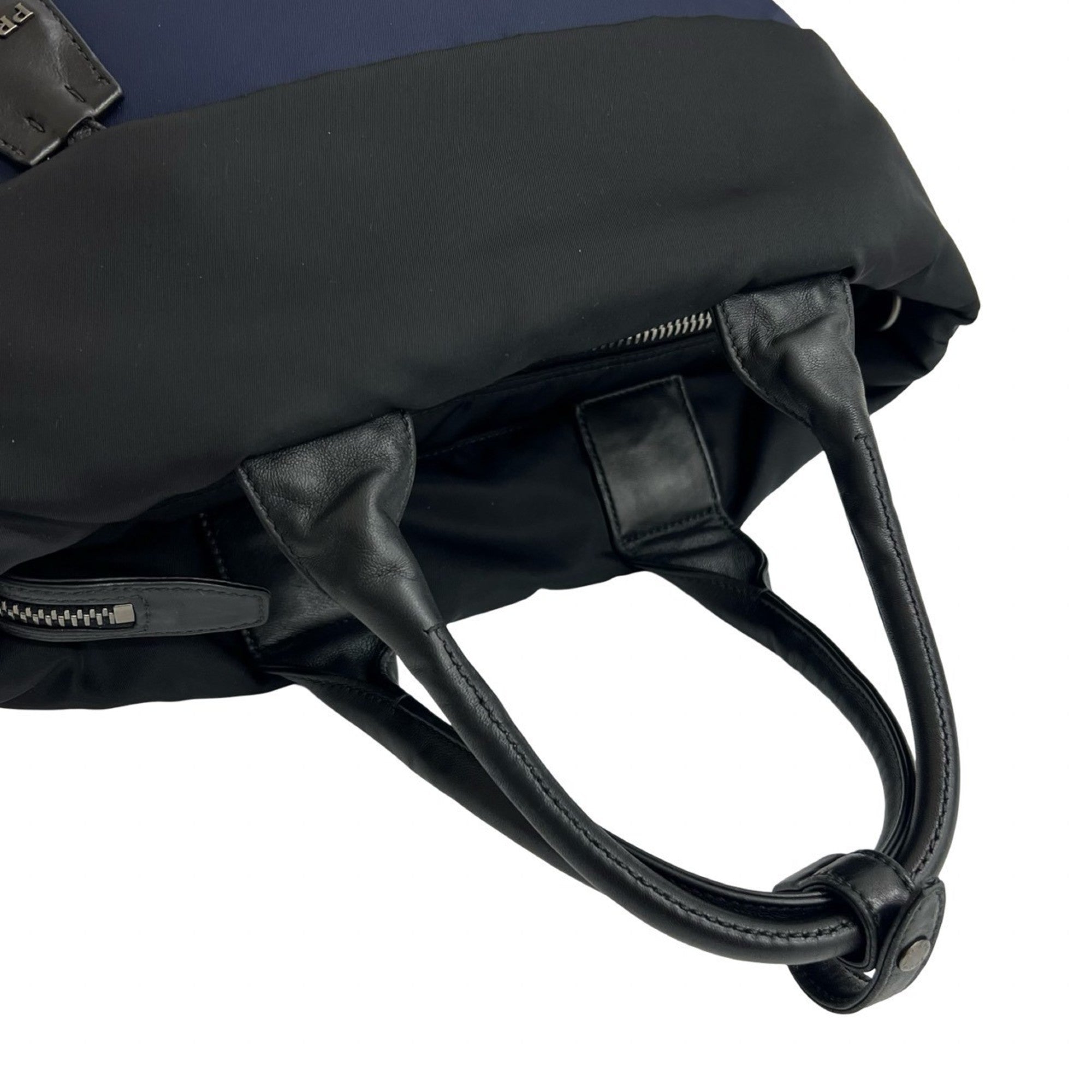 Prada Black Navy Nylon Leather Handbag Shoulder Bag Tote Bag
