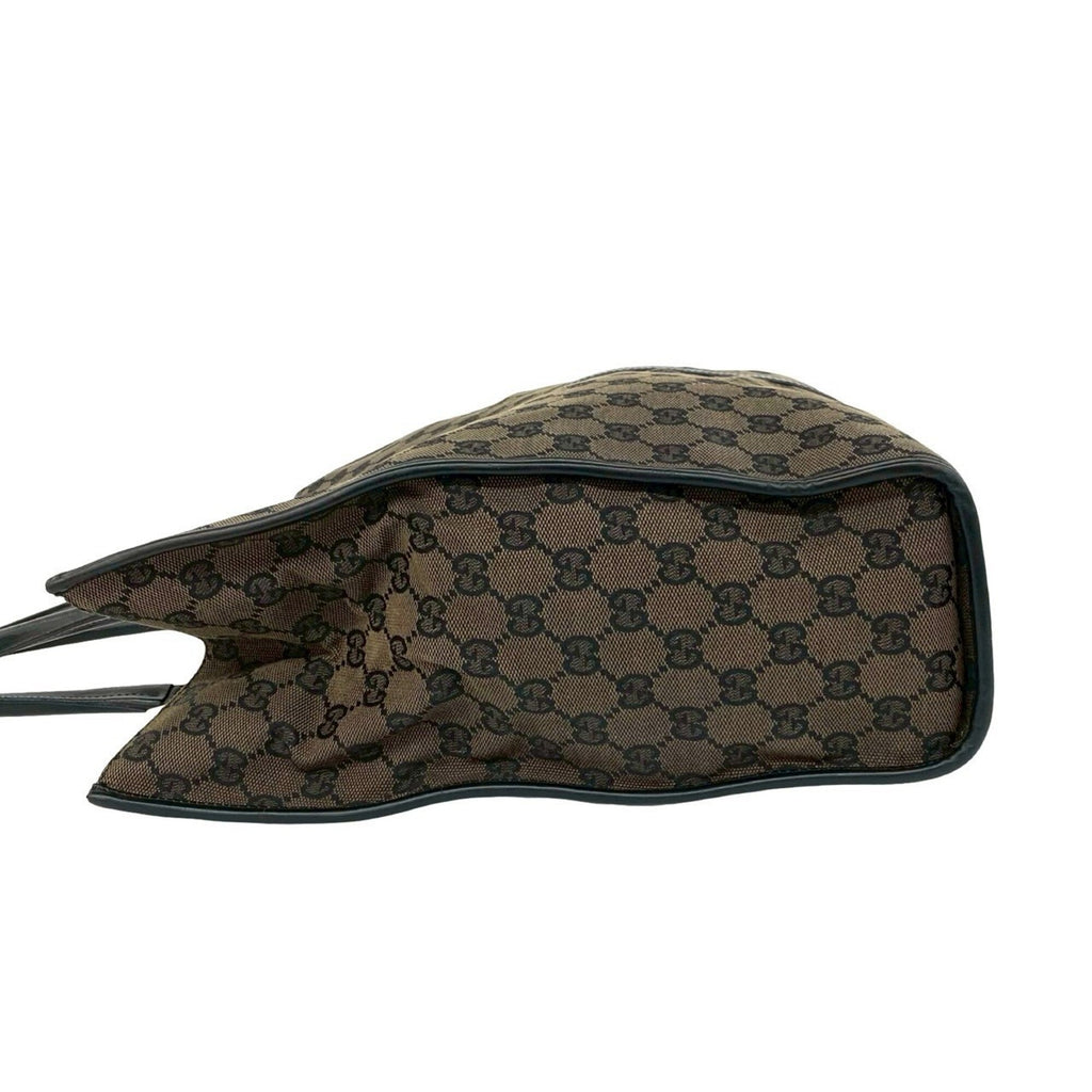 Gucci Black Brown Leather Canvas Boston Bag Handbag (Pre-Owned)