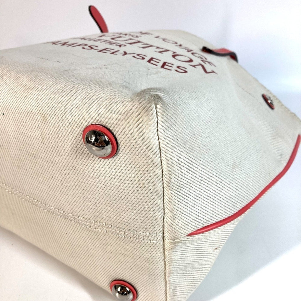 Louis Vuitton Pink White Leather Canvas Shoulder Bag Tote Bag