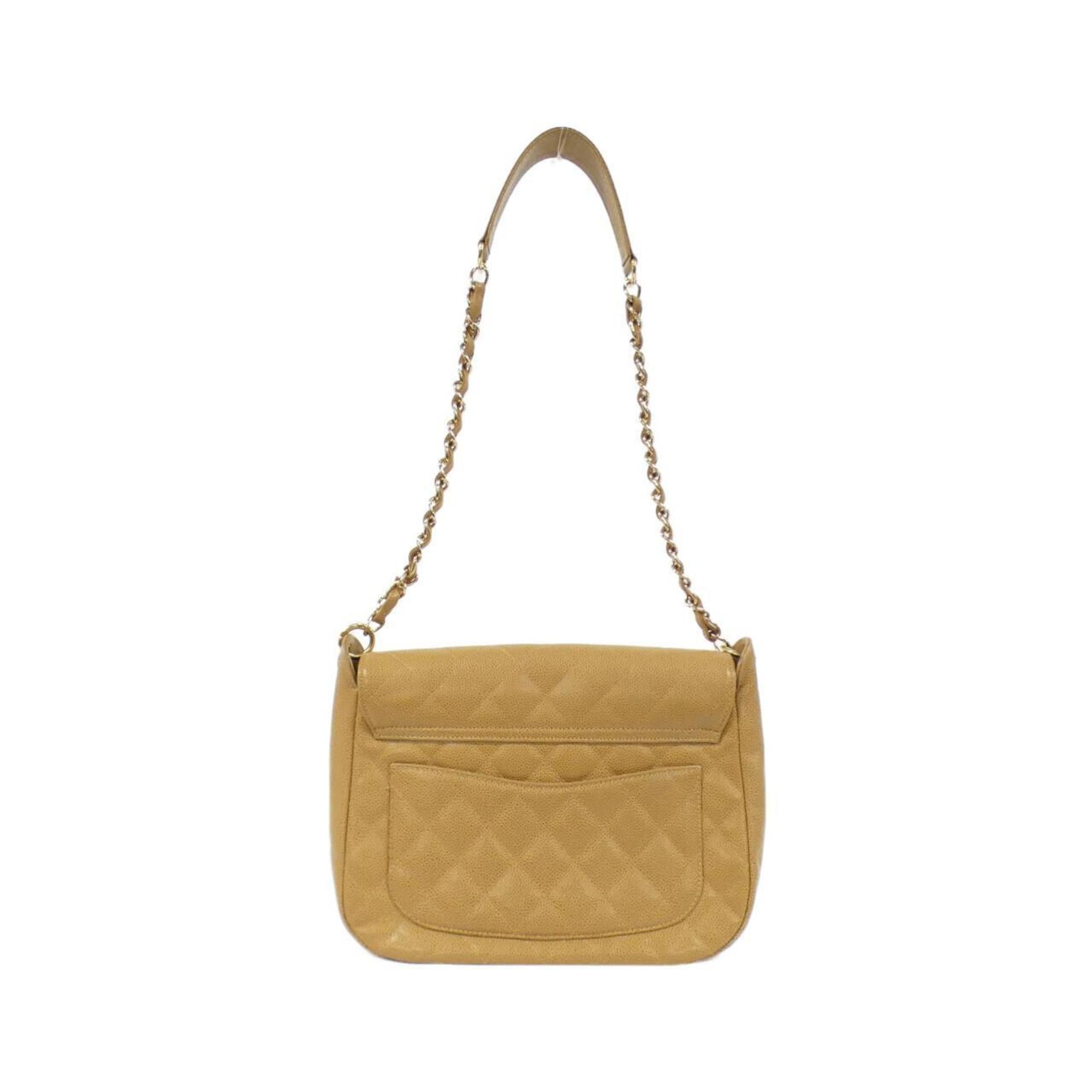 Chanel Beige Grained Calfskin Shoulder Bag