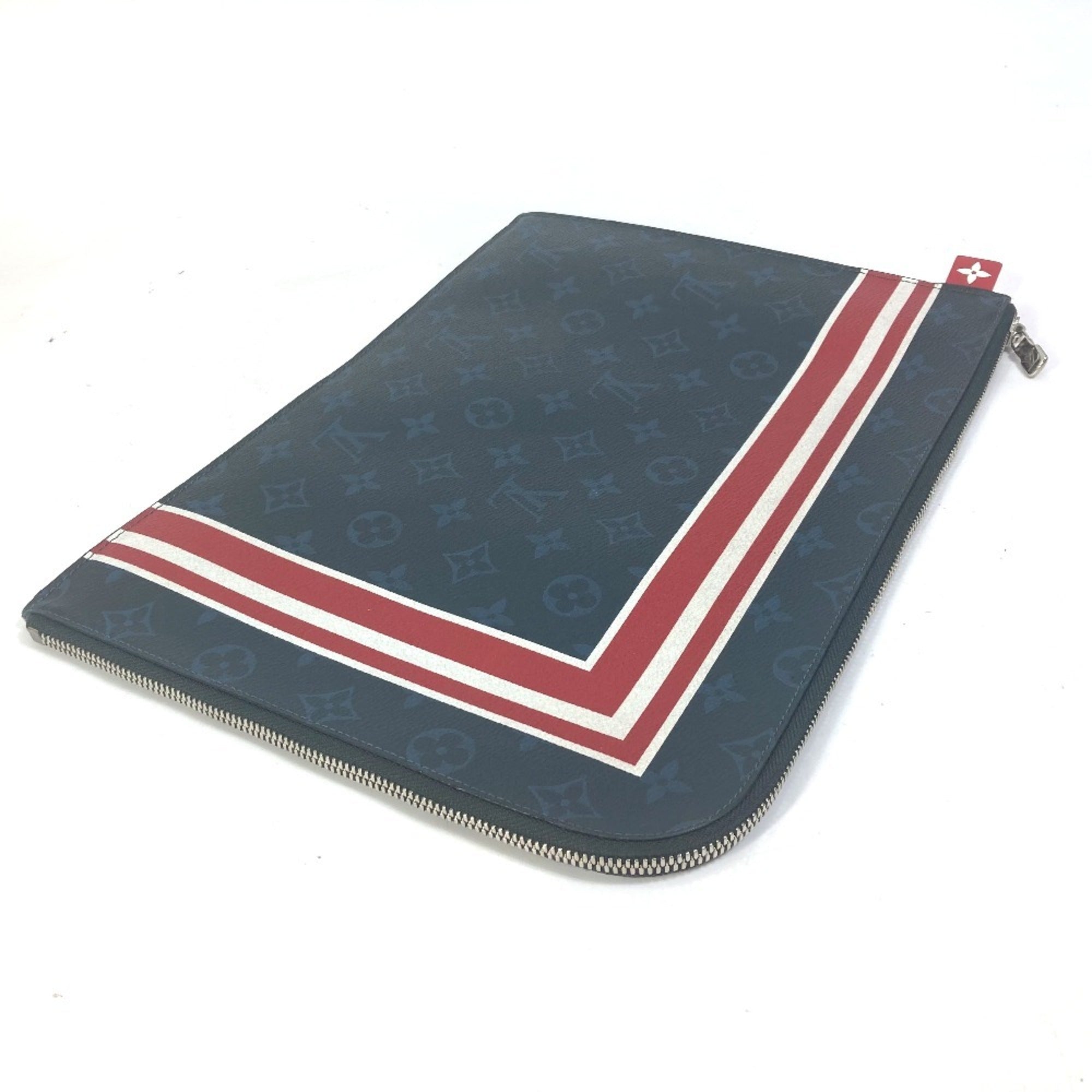 Louis Vuitton Monogram Cobalt Navy Red Color White Clutch Bag