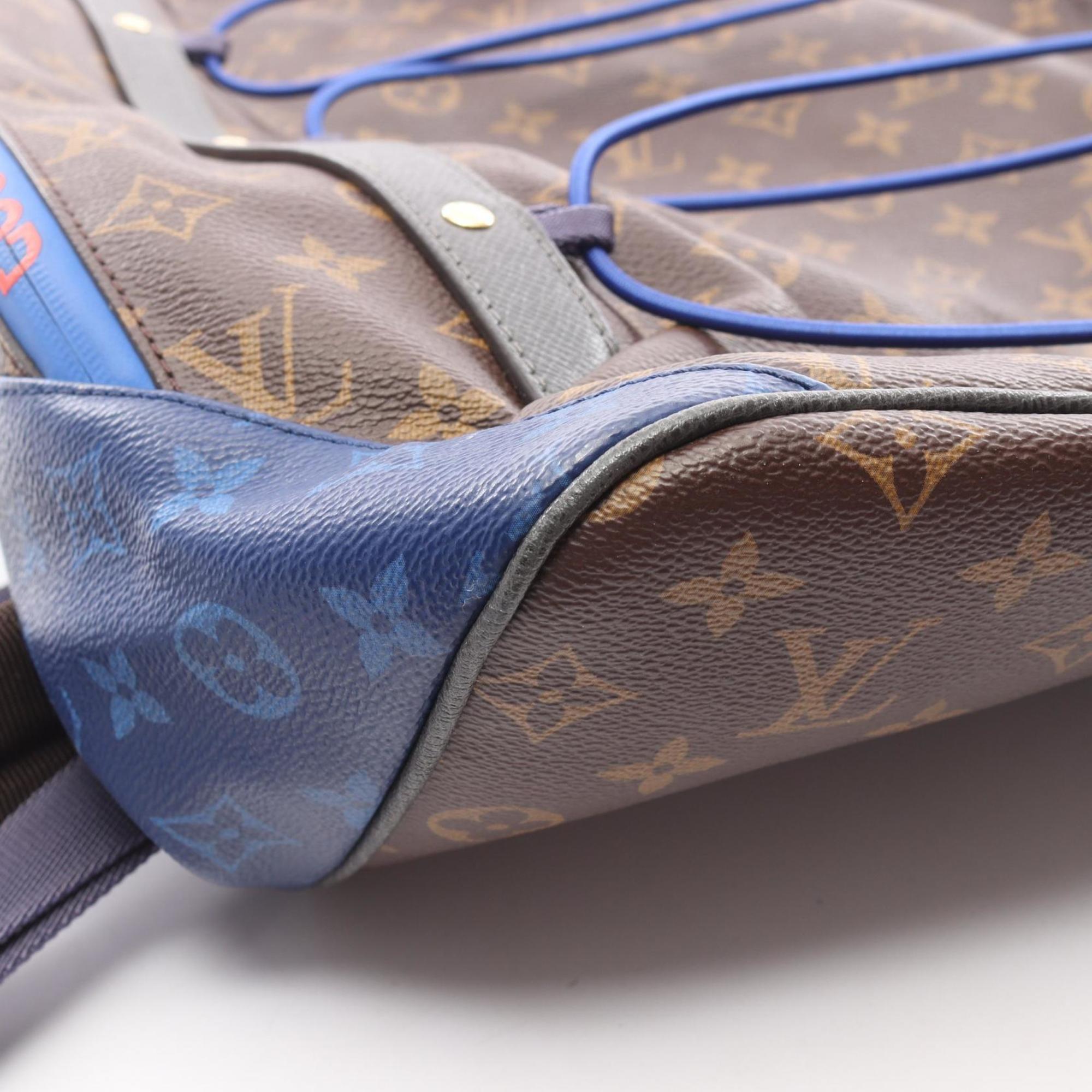 Louis Vuitton Black Blue Brown Monogram Pvc Coated Canvas Leather Backpack
