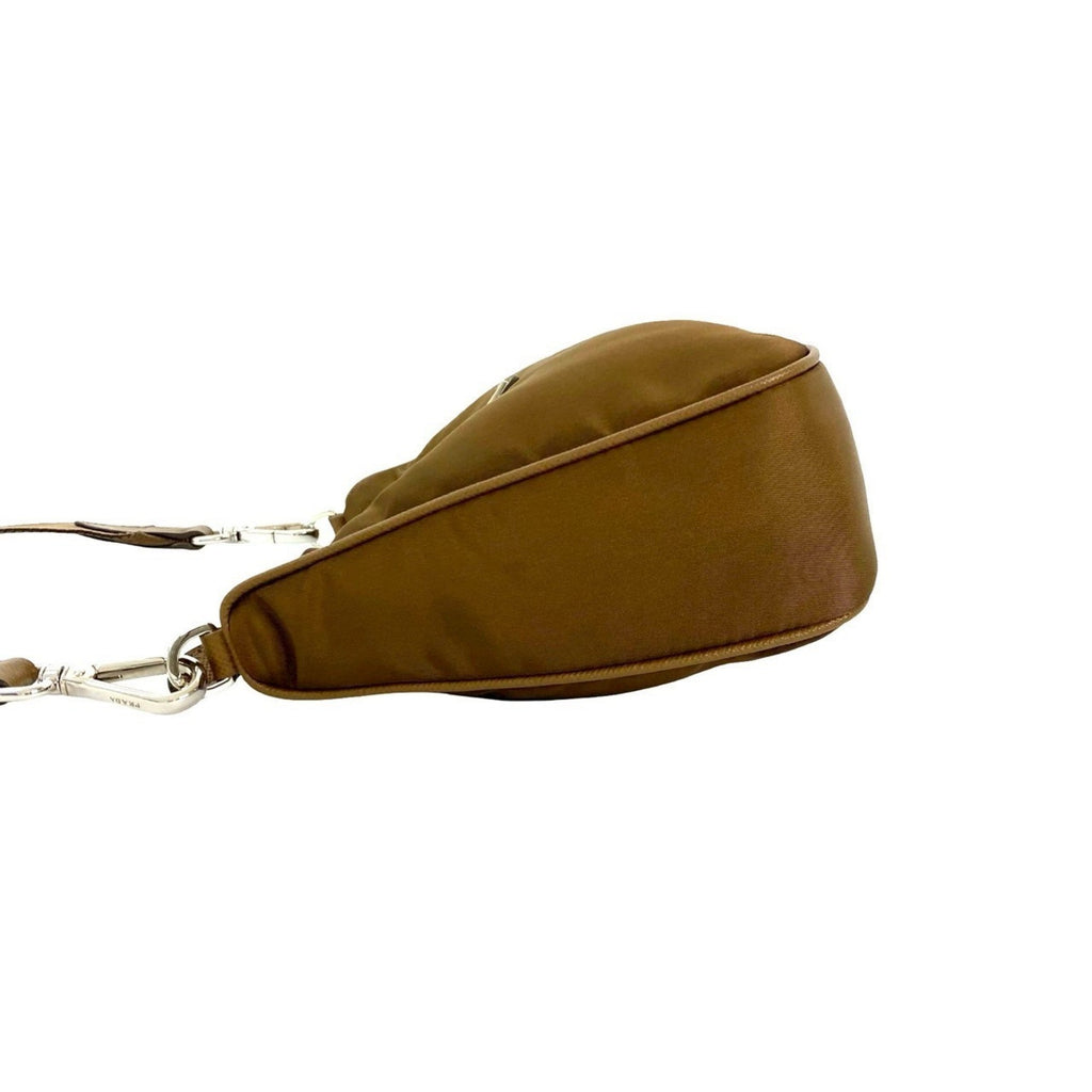 Prada Brown Nylon Leather Pochette Pouch Shoulder Bag