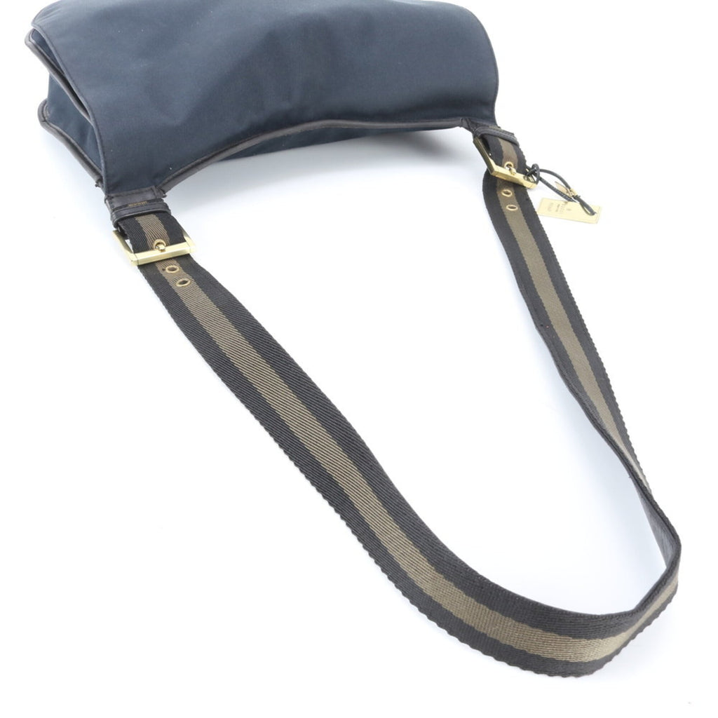Gucci Black Navy Leather Canvas Shoulder Bag (Pre-Owned)
