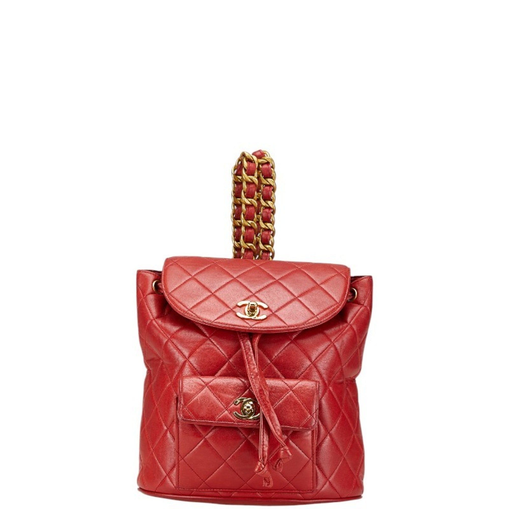 Chanel Red Color Leather Backpack