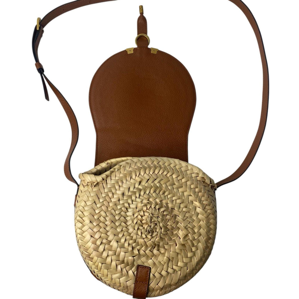 Chloé Beige Brown Raffia Leather Shoulder Bag (Pre-Owned)