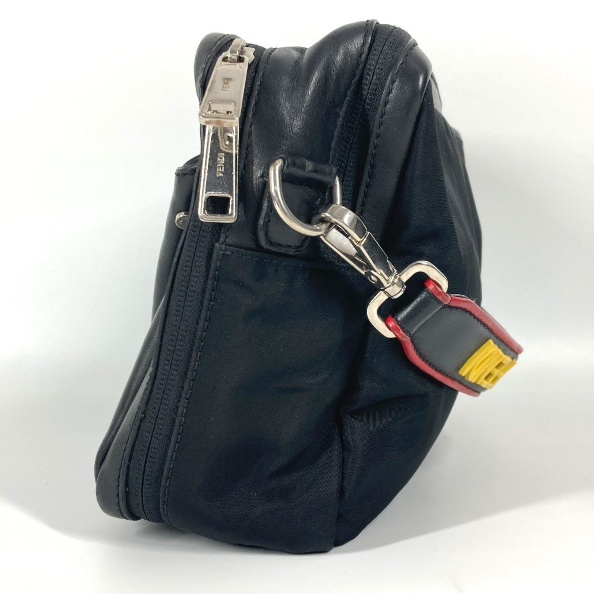 Fendi Black Nylon Leather Handbag Pochette Shoulder Bag