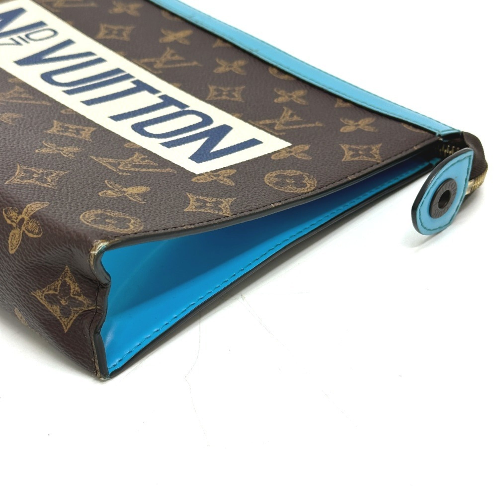 Louis Vuitton Blue Brown Monogram Clutch Bag Pochette