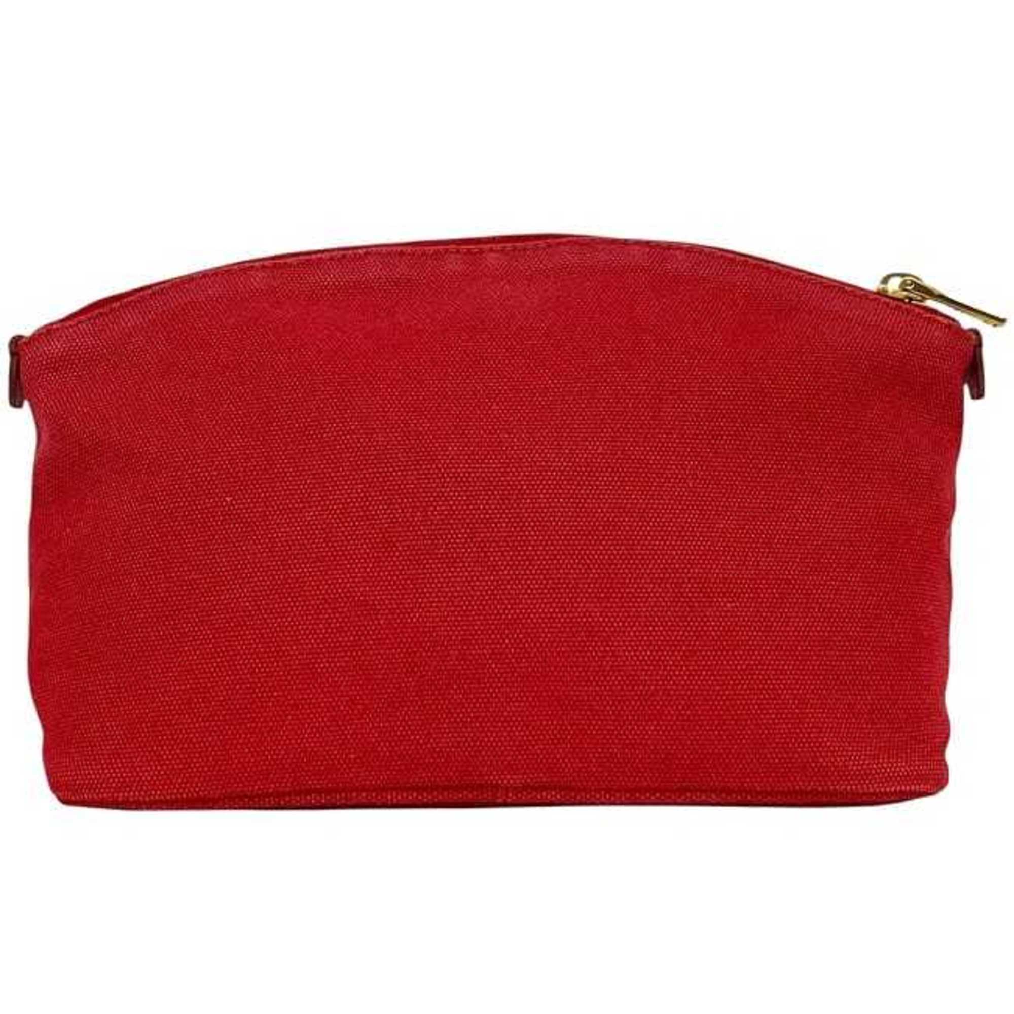 Prada Red Color Canvas Leather Pouch