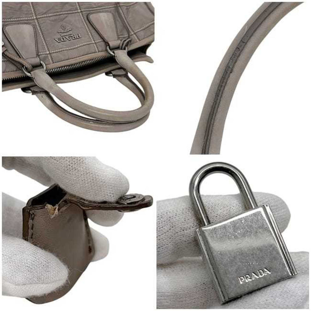 Prada Gray Nappa Leather Leather Handbag Shoulder Bag Tote Bag
