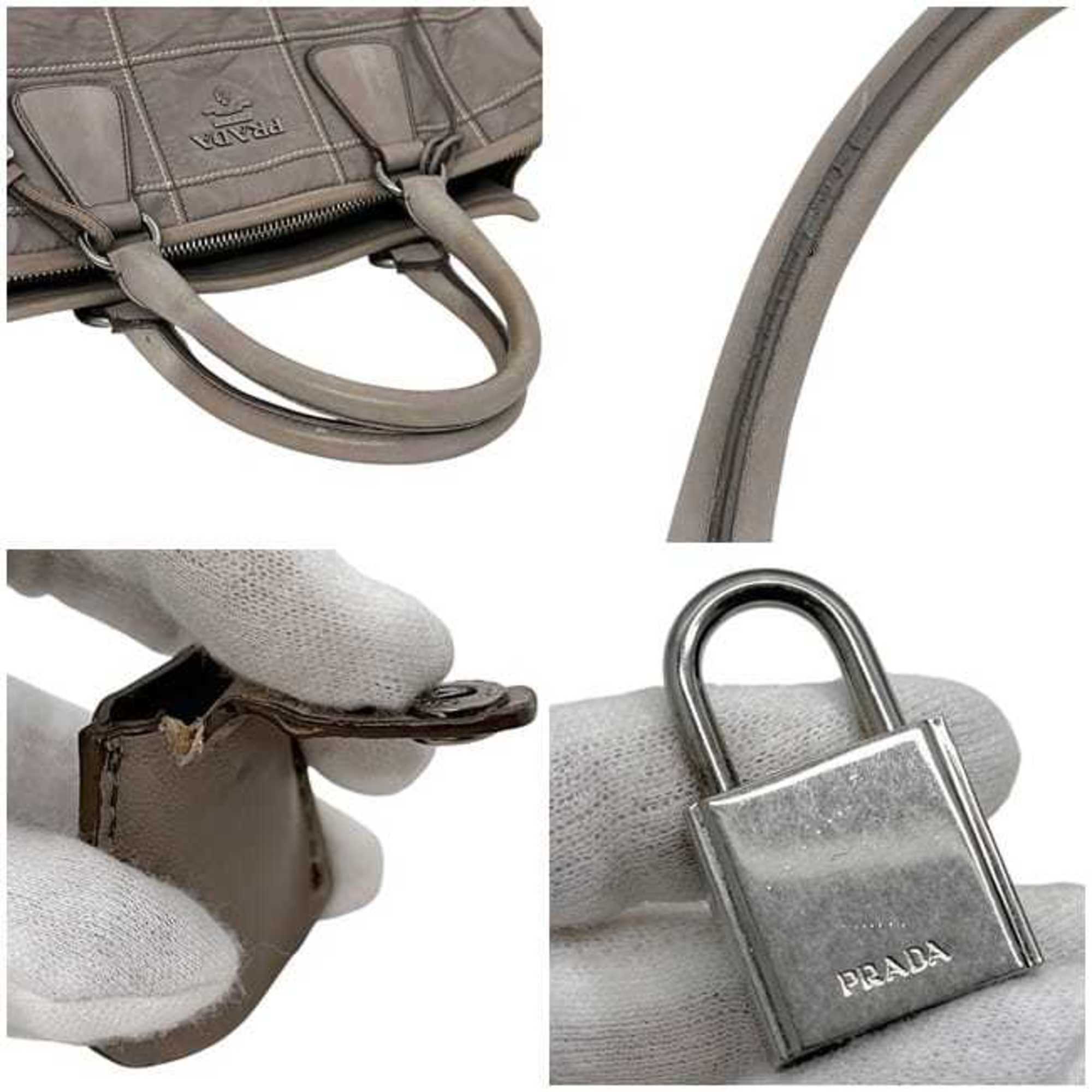 Prada Gray Nappa Leather Leather Handbag Shoulder Bag Tote Bag