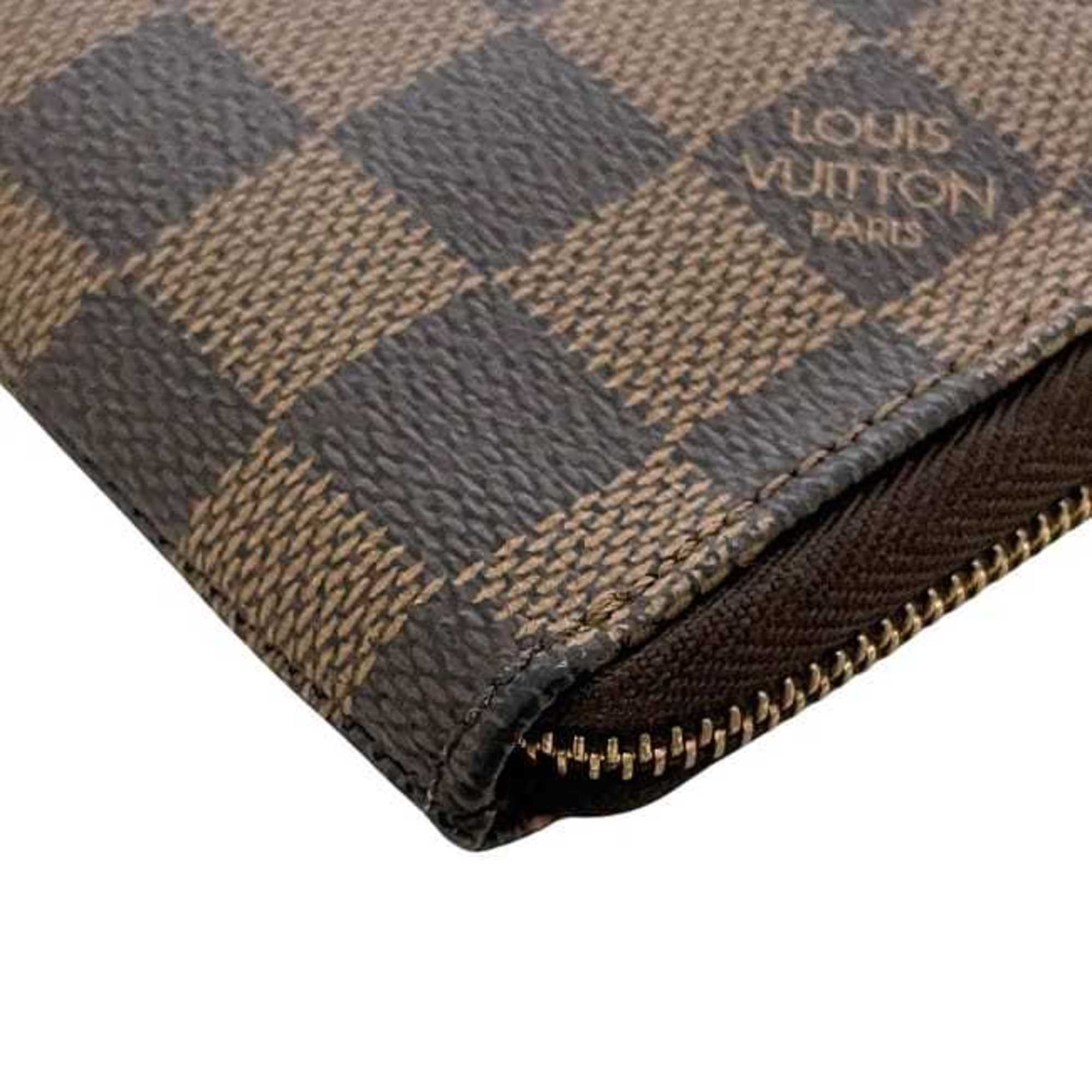 Louis Vuitton Brown Damier Canvas Ebene Red Color Damier Canvas Long Wallet