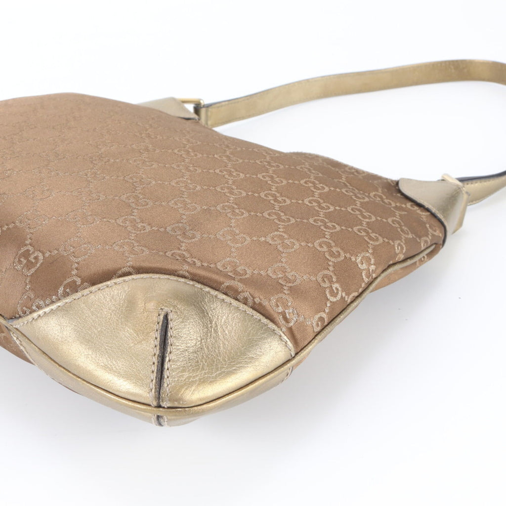 Gucci Brown Gold Leather Canvas Handbag Shoulder Bag Tote Bag (Pre-Owned)