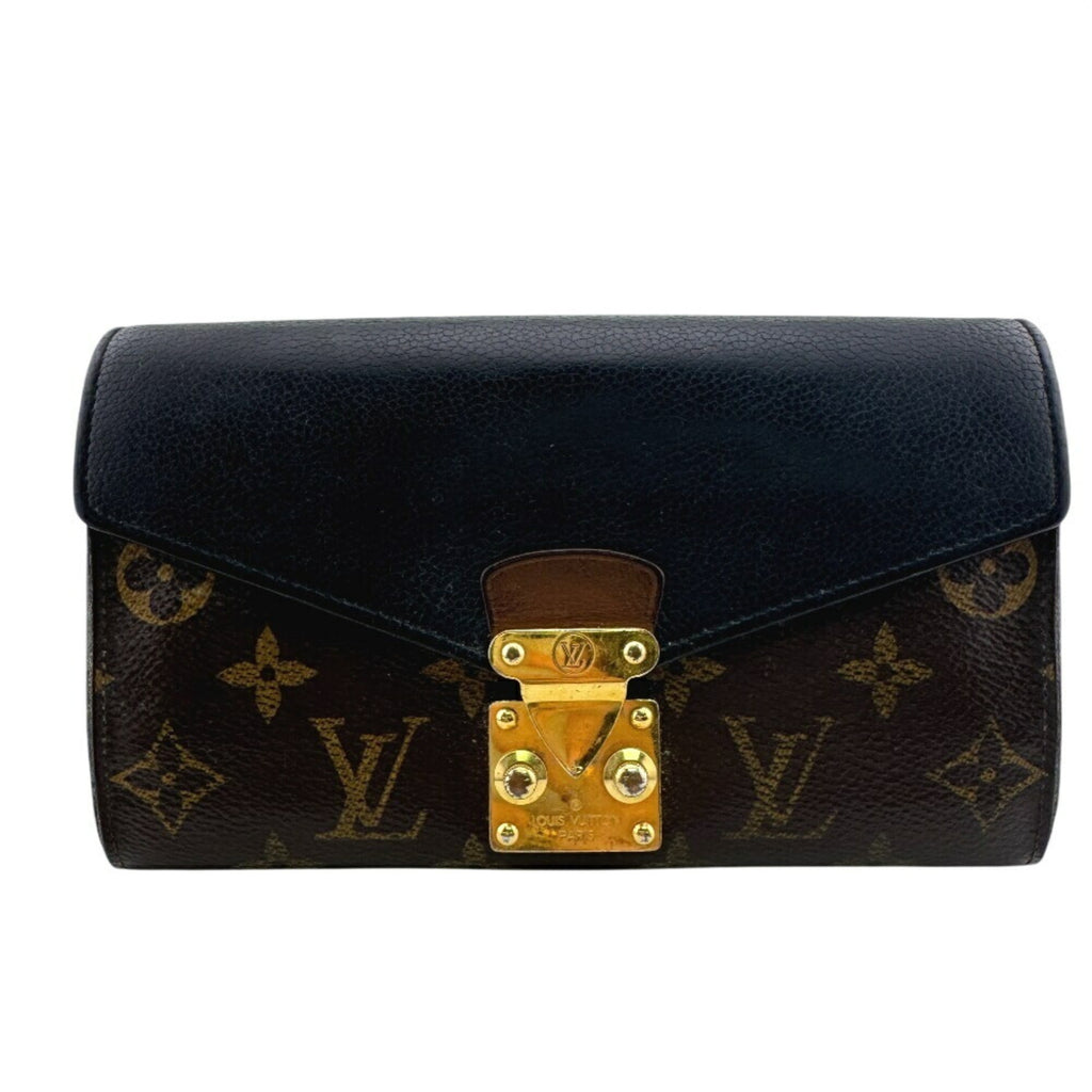 Louis Vuitton Black Brown Monogram Monogram Leather Long Wallet