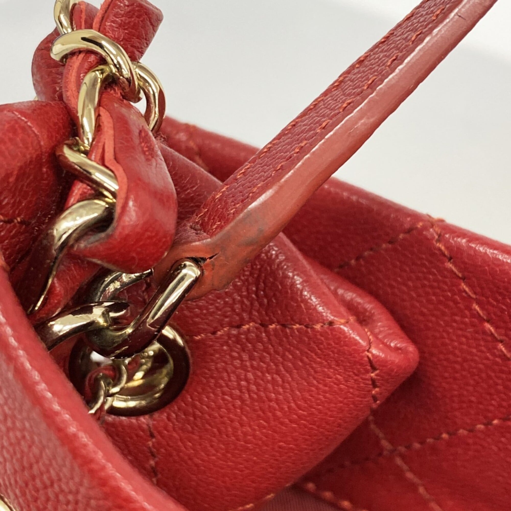 Chanel Red Color Grained Calfskin Handbag
