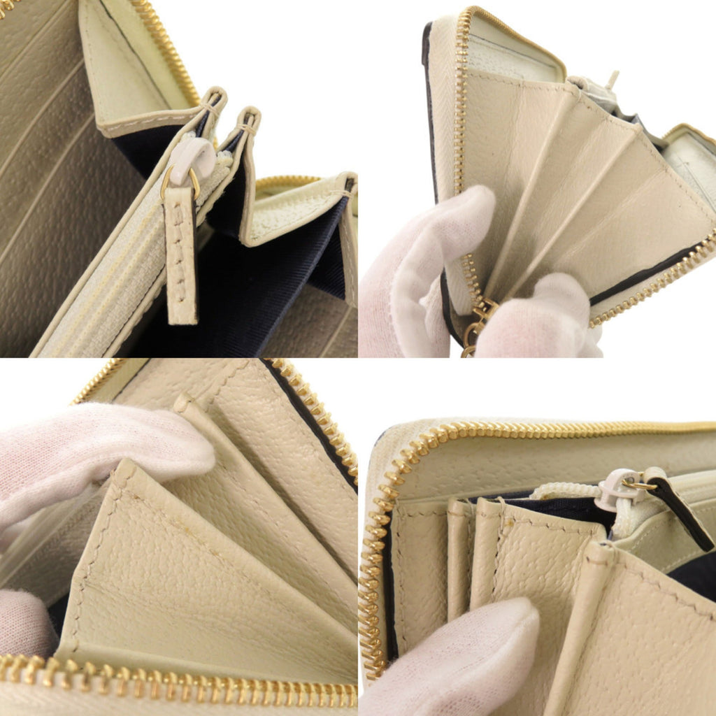 Gucci Gg Supreme Beige White Gg Supreme Leather Long Wallet (Bi-Fold) (Pre-Owned)