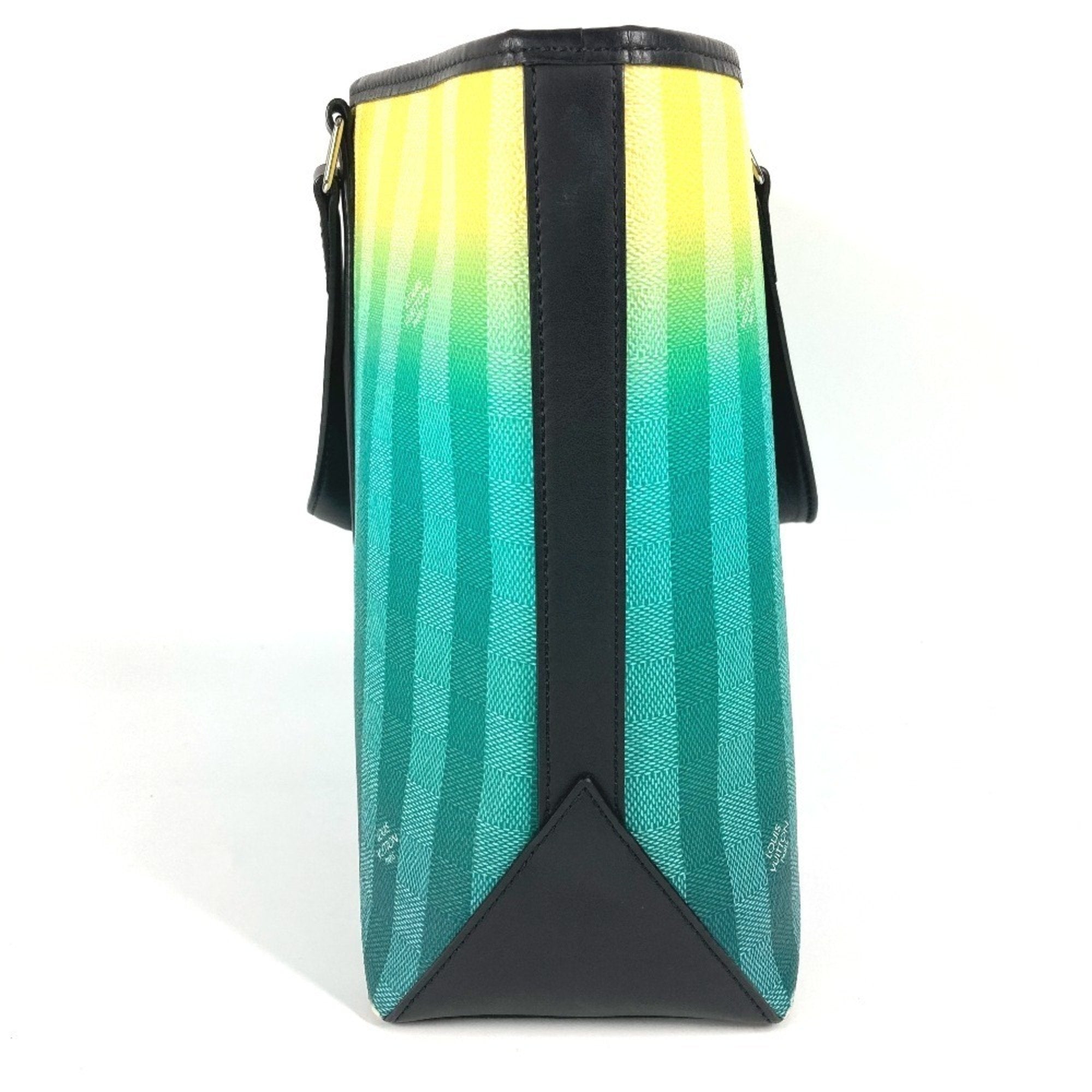 Louis Vuitton Black Green Yellow Leather Canvas Handbag Shoulder Bag Tote Bag