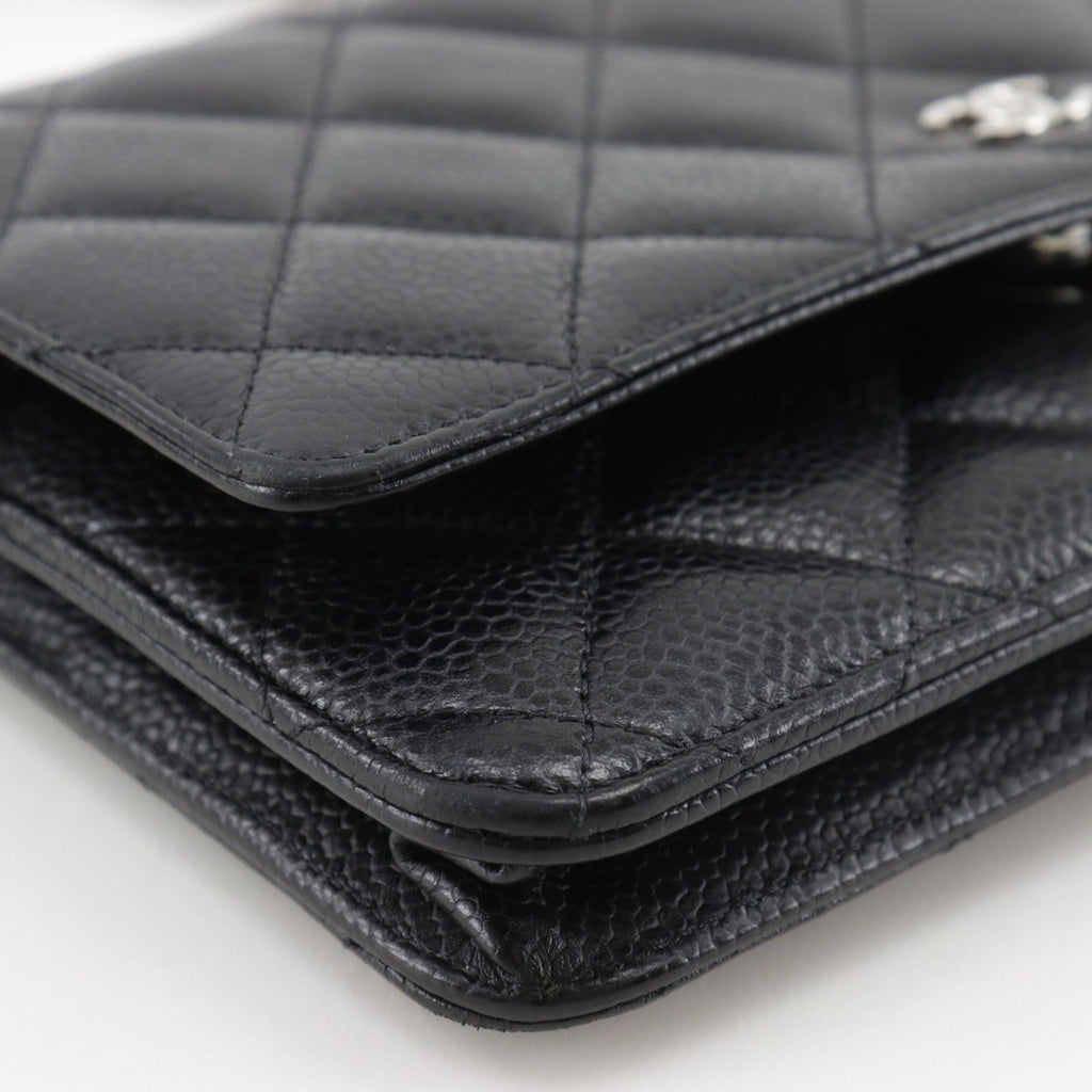 Chanel Black Grained Calfskin Chain/Shoulder Wallet