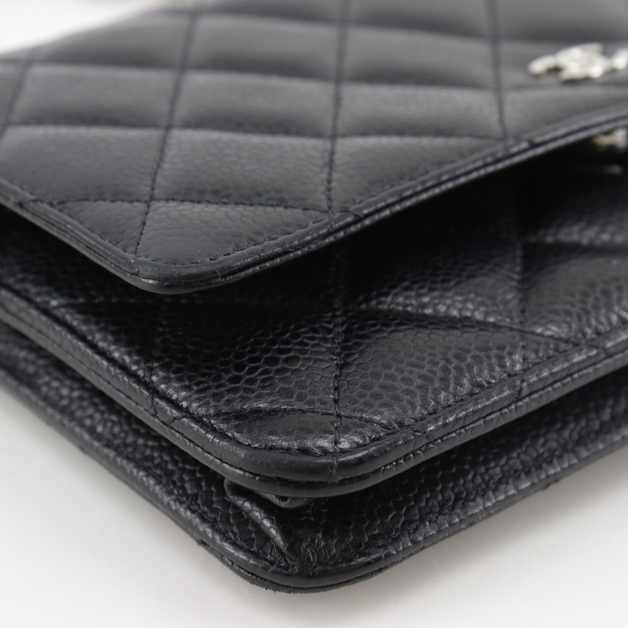 Chanel Black Grained Calfskin Chain/Shoulder Wallet