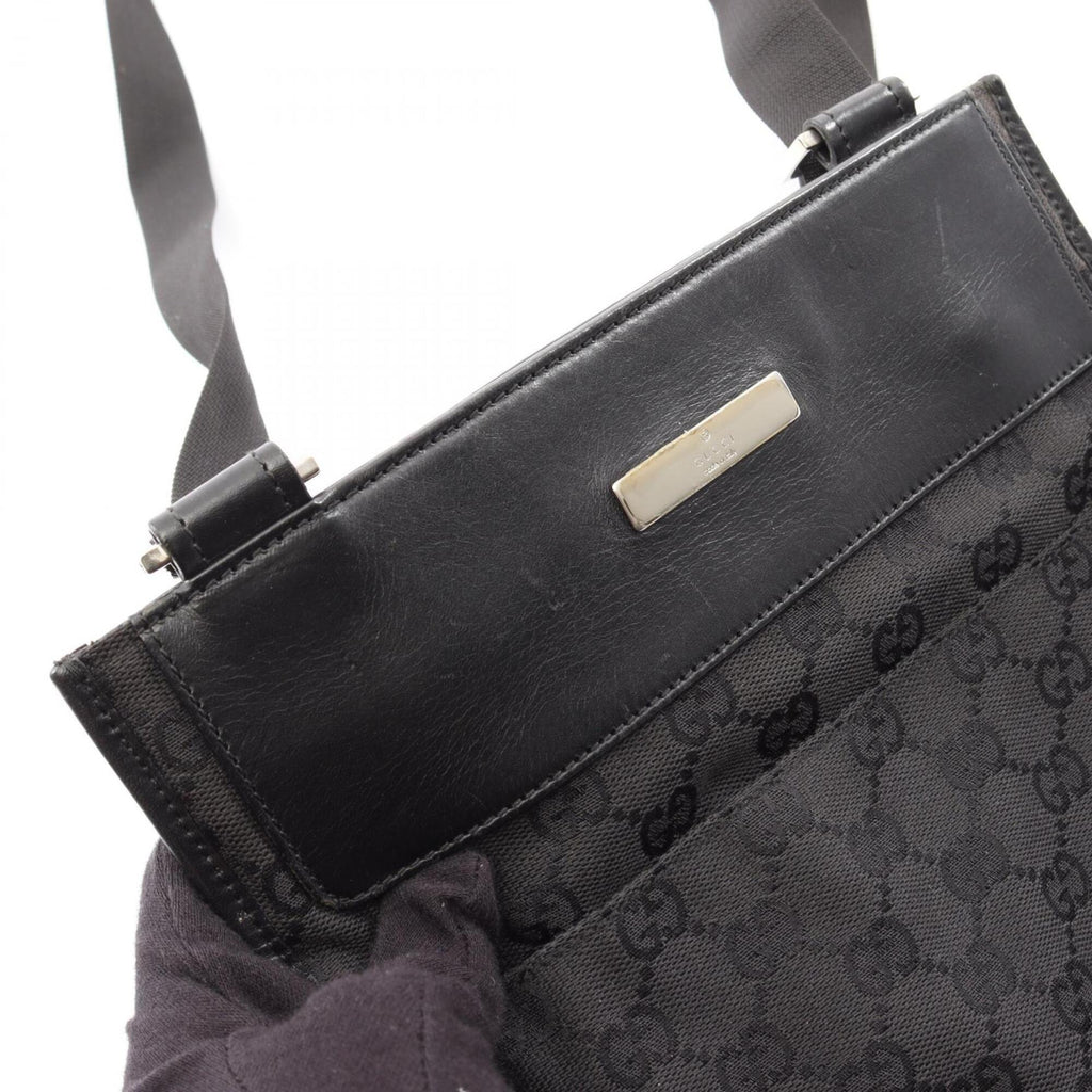 Gucci Black Canvas Leather Handbag Shoulder Bag (Pre-Owned)