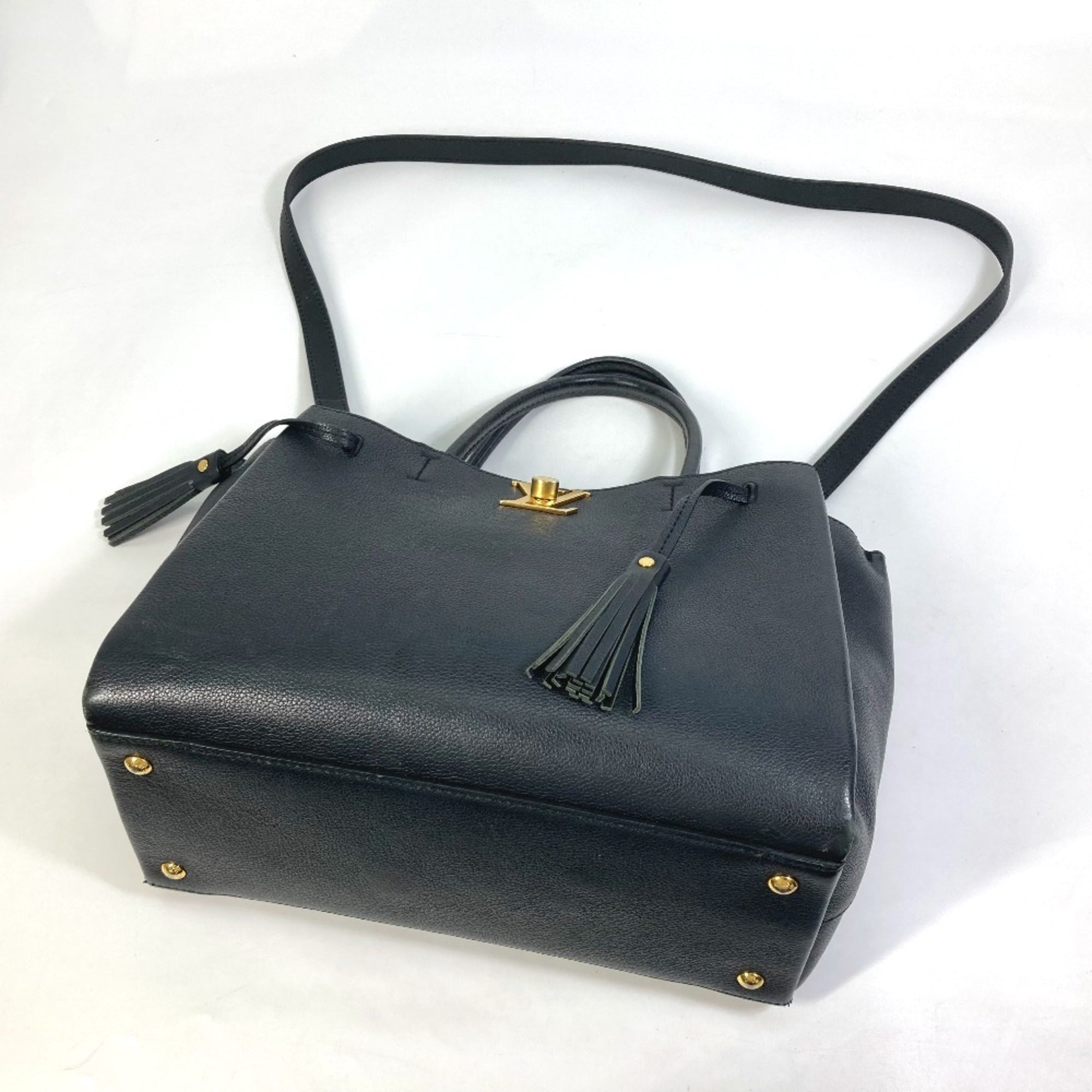 Louis Vuitton Black Leather Tote Bag