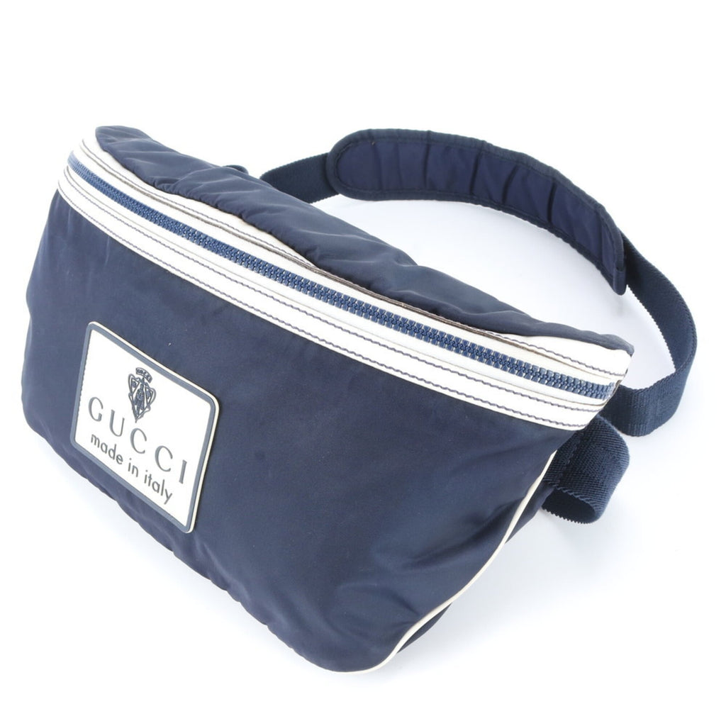 Gucci Navy White Leather Nylon Fanny Pack Pouch Sling Bag (Pre-Owned)