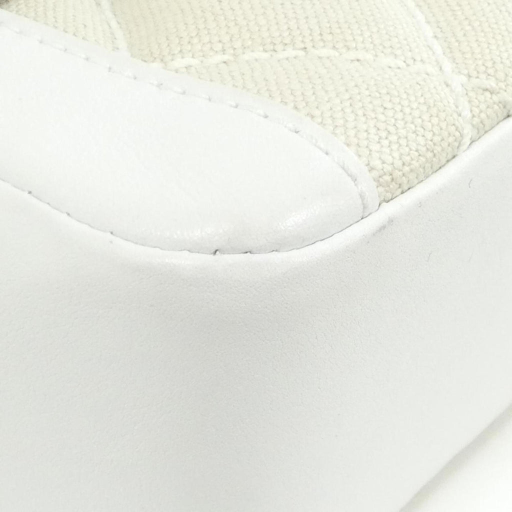 Chanel Beige White Canvas Leather Handbag