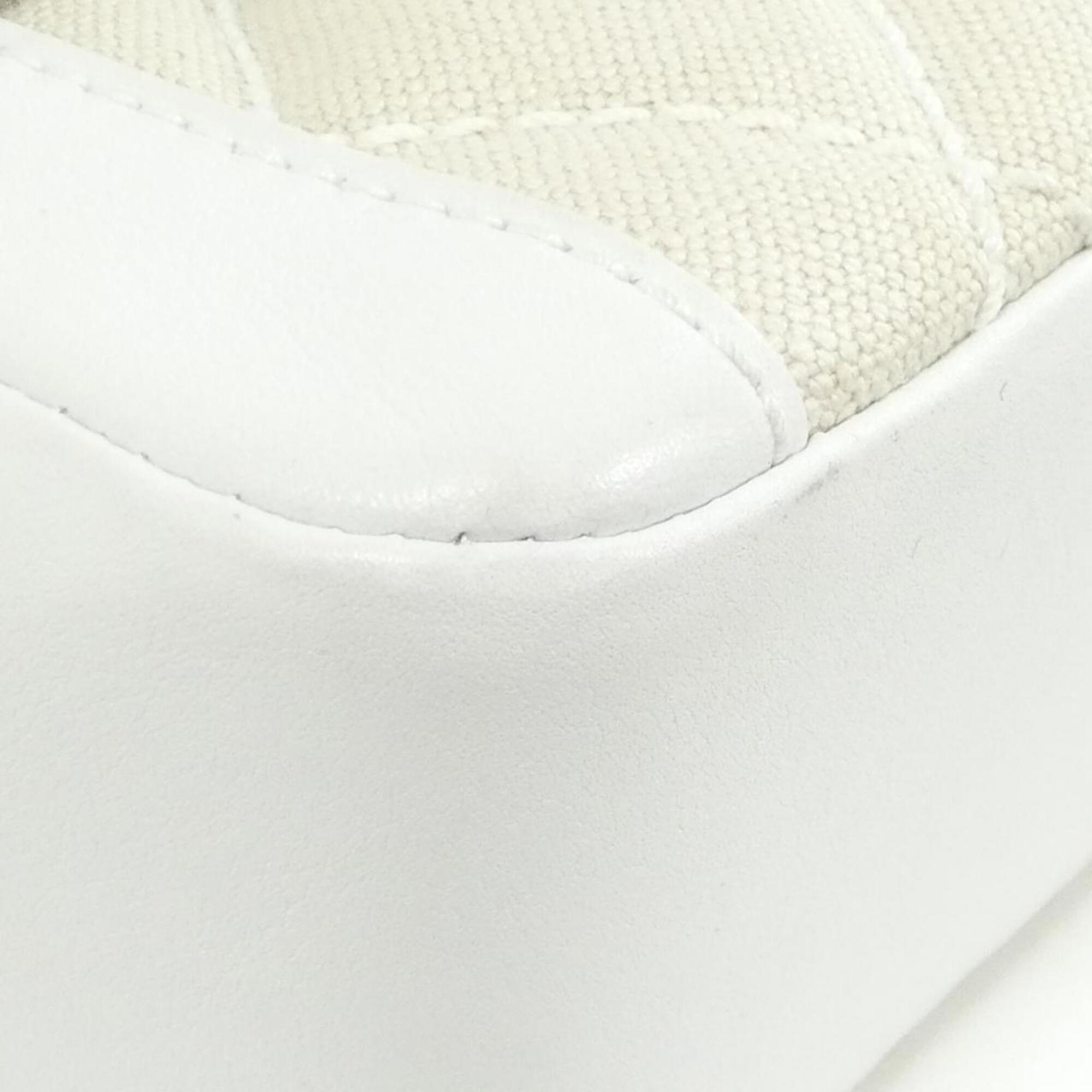 Chanel Beige White Canvas Leather Handbag