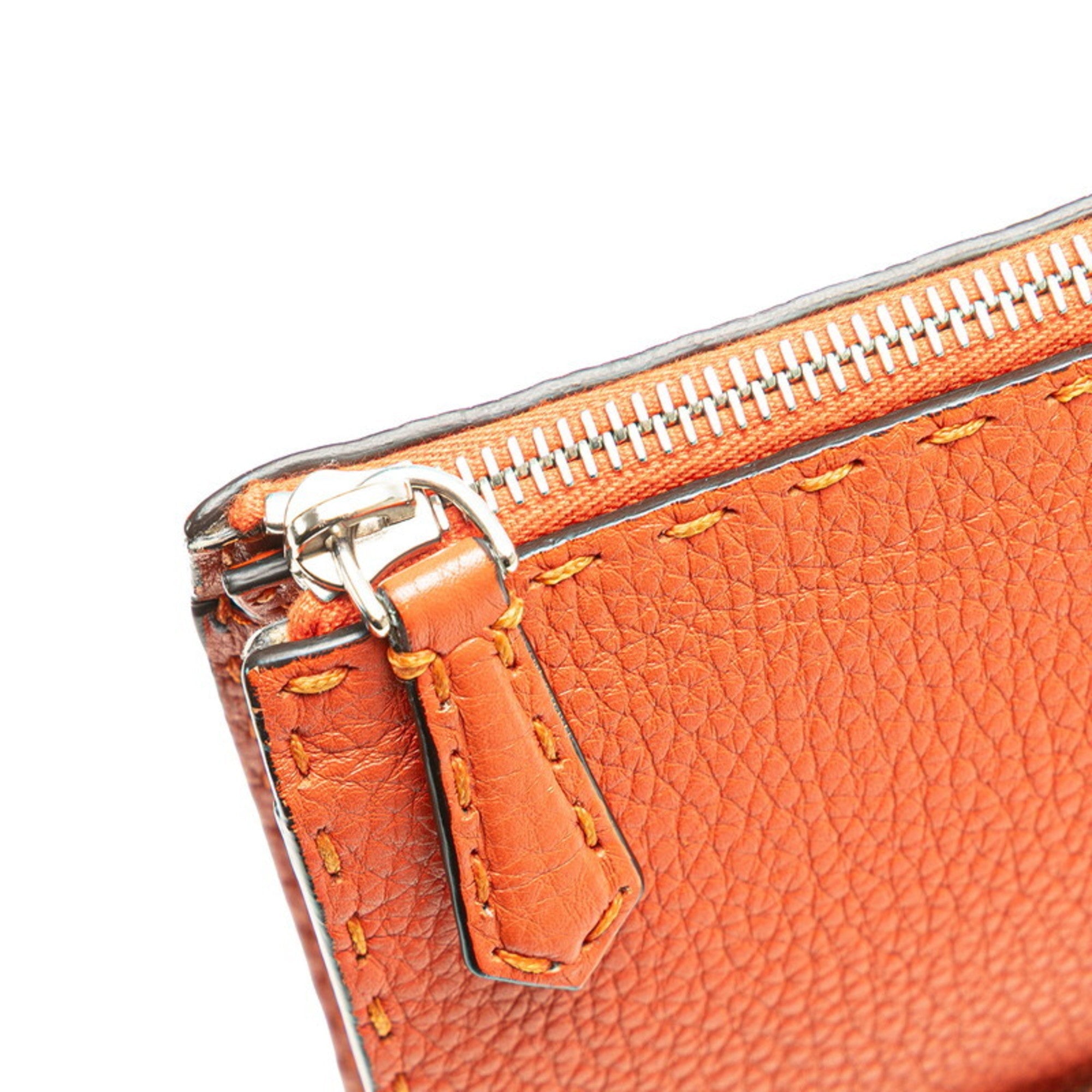 Fendi Orange Leather Clutch Bag