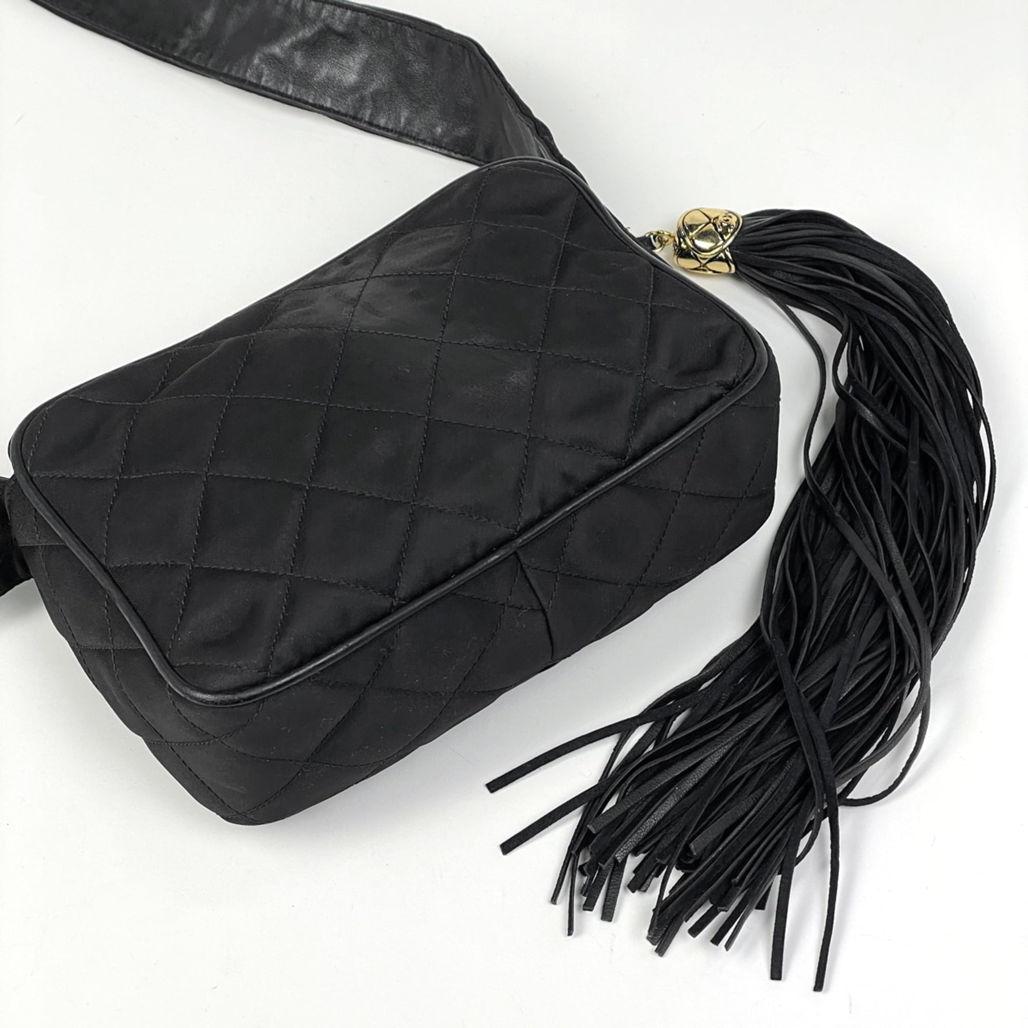 Chanel Matelasse Black Fabric Leather Shoulder Bag