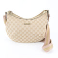 Gucci Beige Gold Leather Canvas Shoulder Bag (Pre-Owned)