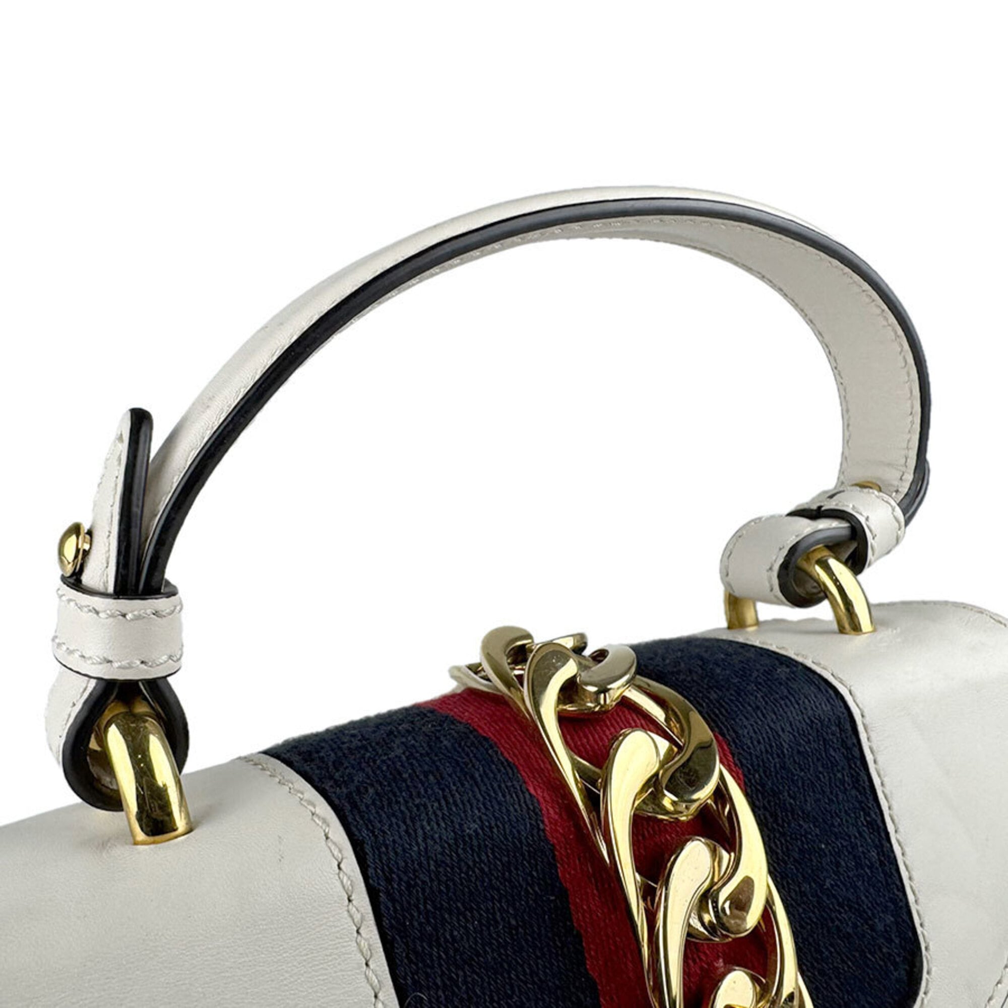 Gucci Navy Red Color White Leather Shoulder Bag (Pre-Owned)