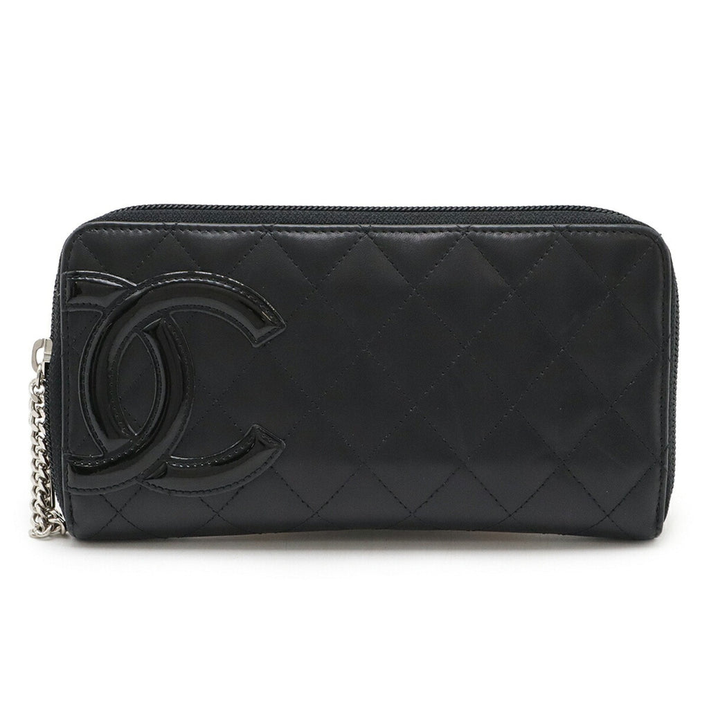 Chanel Cambon Black Pink Leather Long Wallet (Bi-Fold)