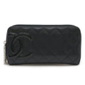 Chanel Cambon Black Pink Leather Long Wallet (Bi-Fold)